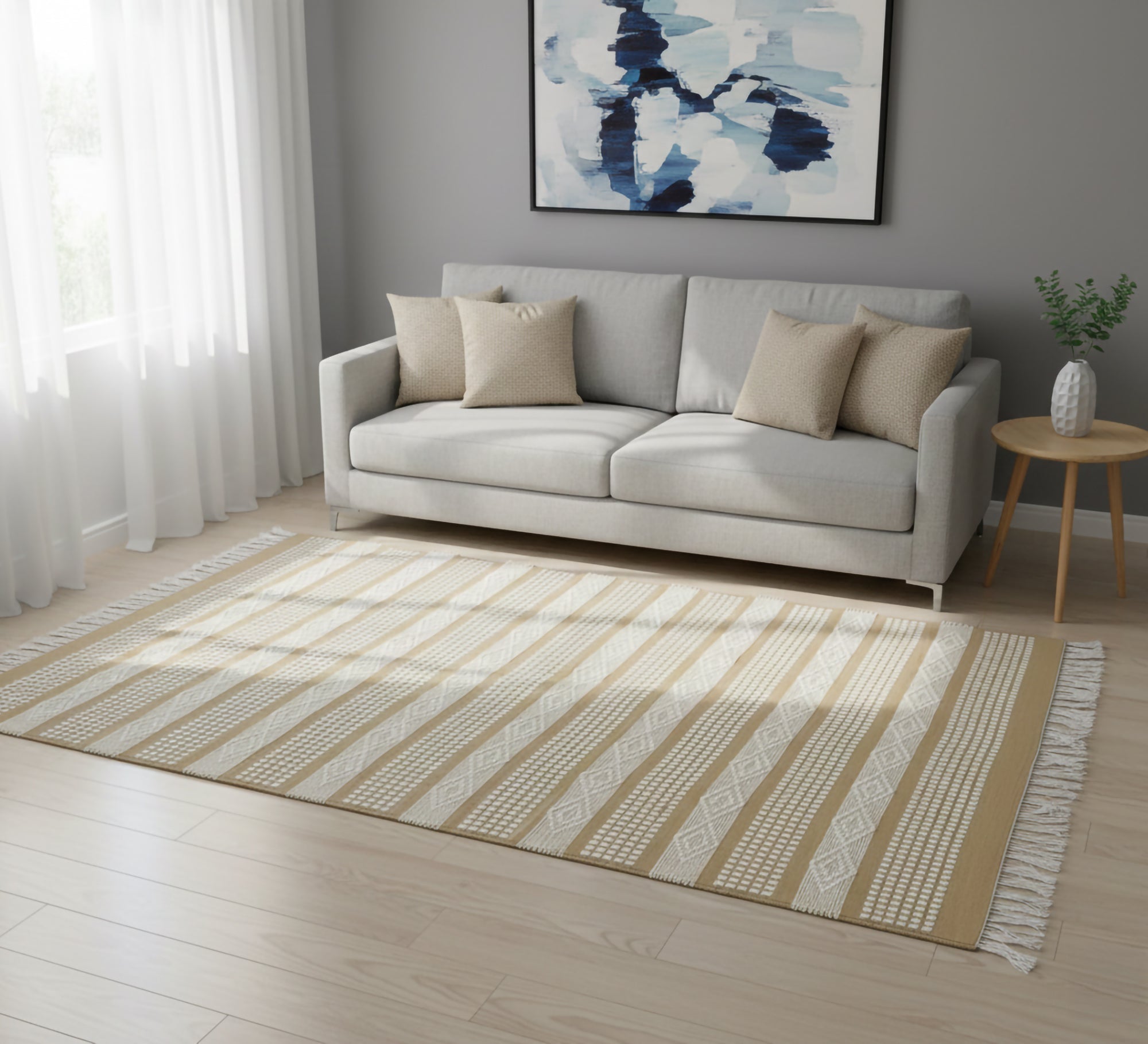 Elegant beige rug with repeated diamond patterns - Vitrine Furniture - Accessories