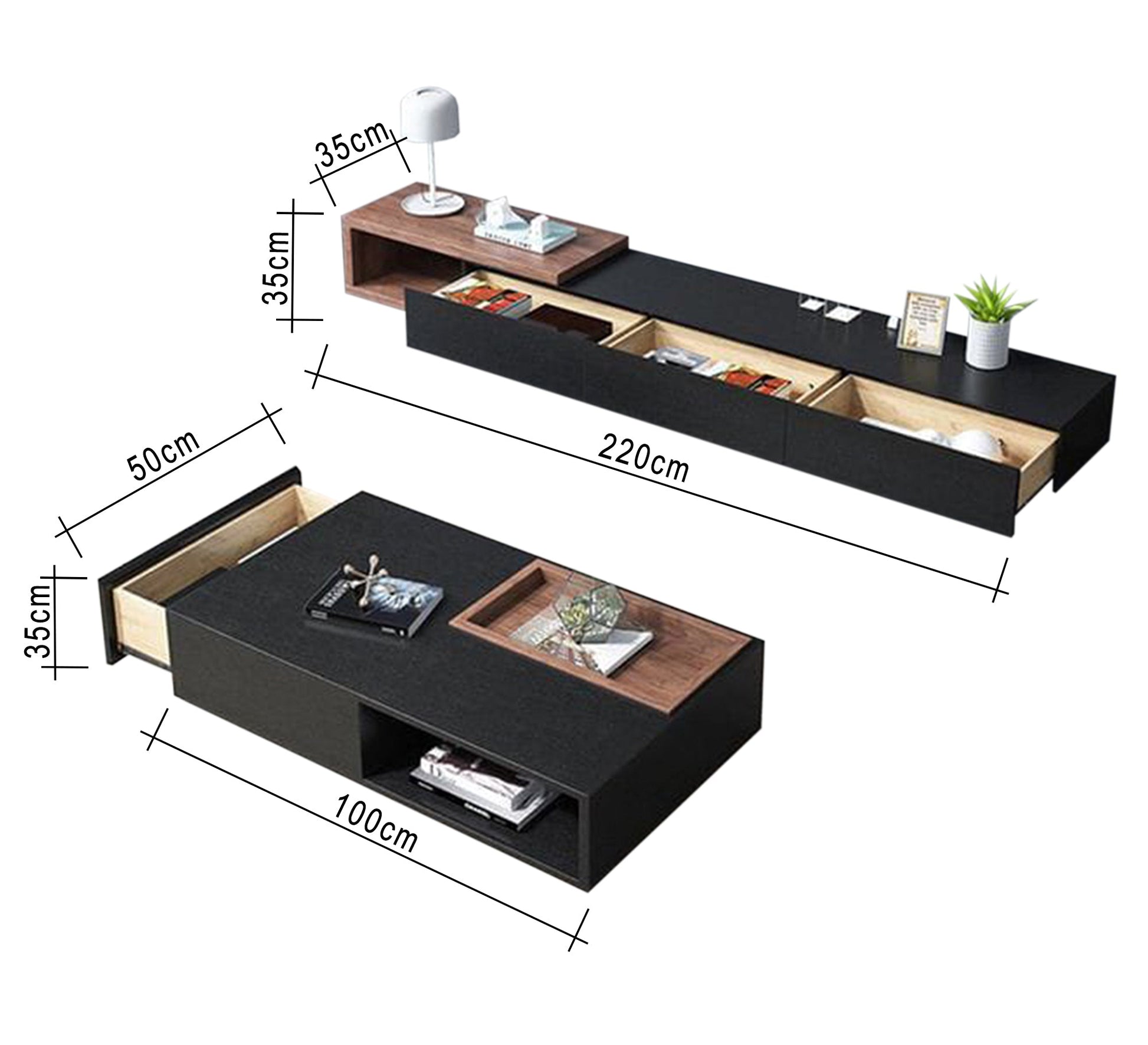 Elegant black and brown TV unit and coffee table - Vitrine Furniture - Furniture