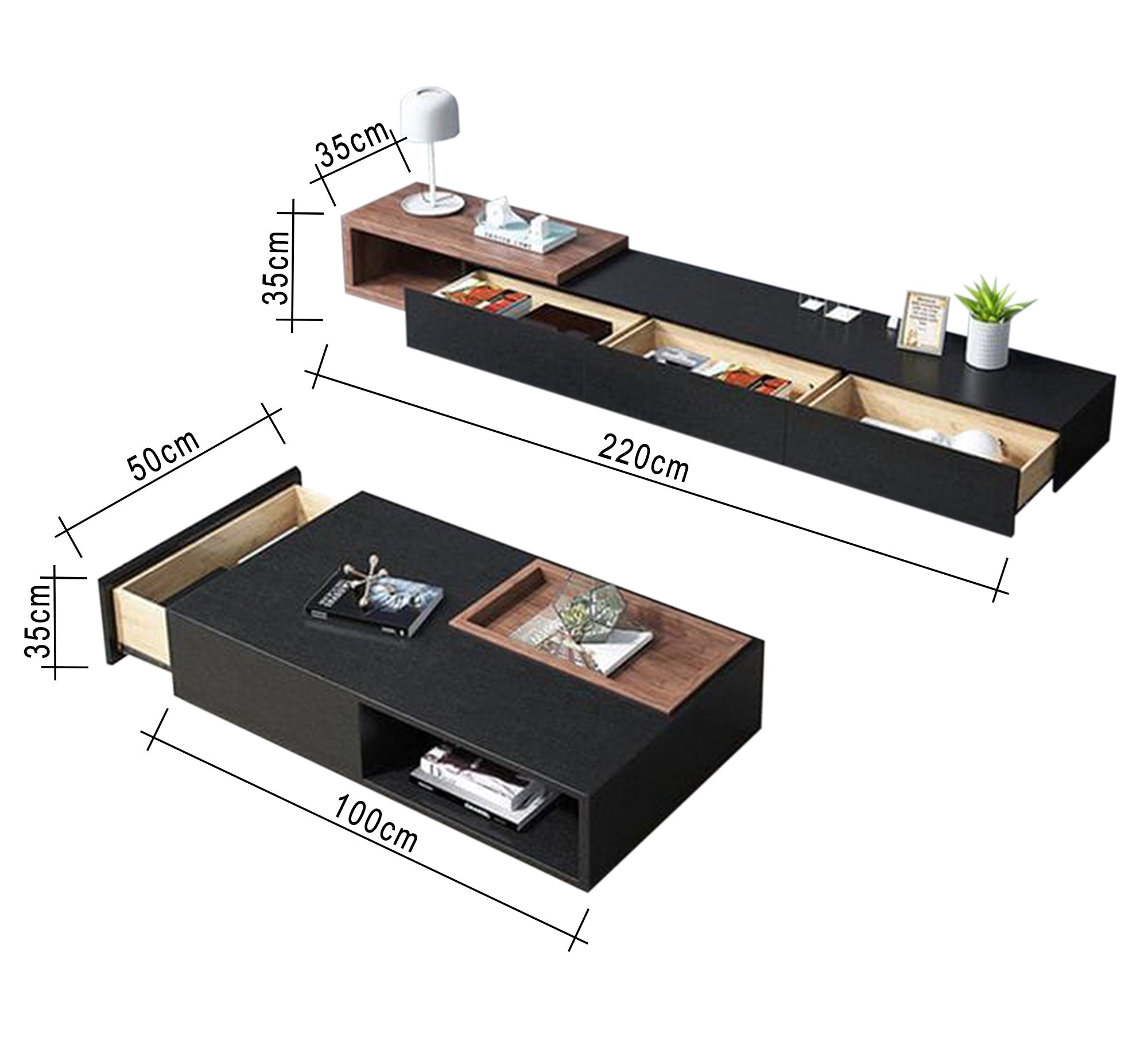 Elegant black and brown TV unit and coffee table - Vitrine Furniture - Furniture