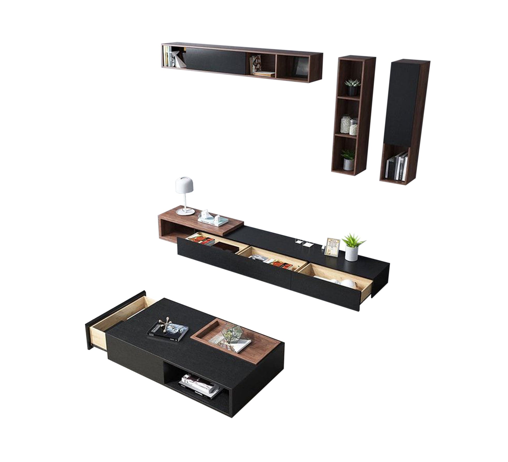 Elegant black and brown TV unit and coffee table - Vitrine Furniture - Furniture