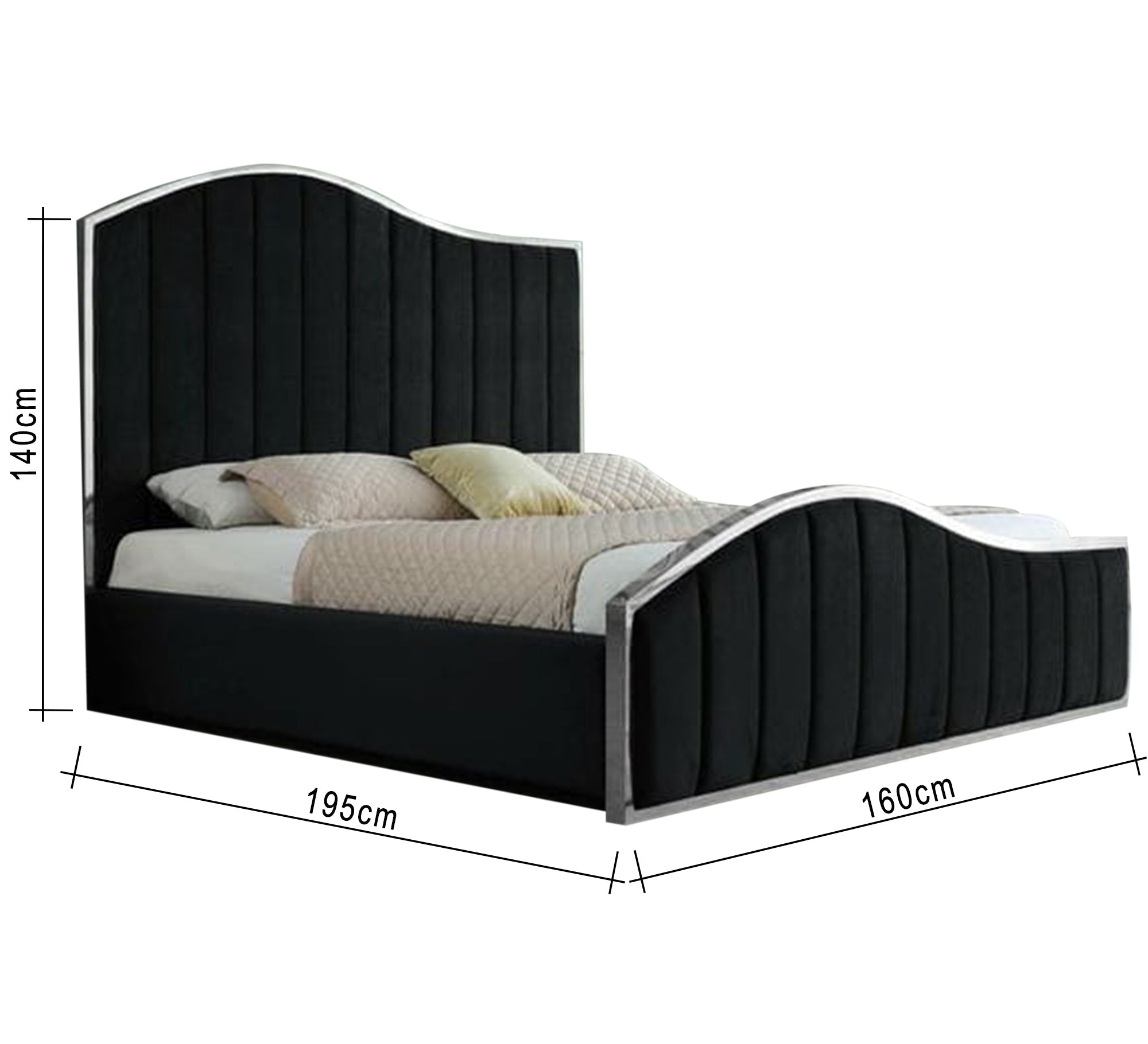 Elegant black bed with a high, curved back - Vitrine Furniture - Furniture