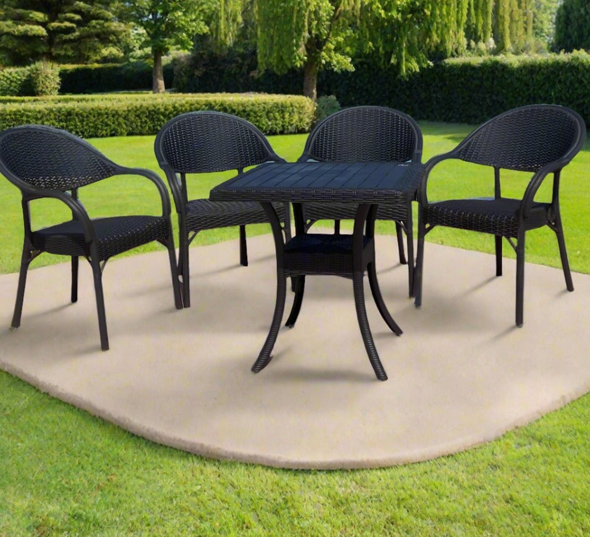 Elegant black patio set with red cushions - Vitrine Furniture - Outdoor Products