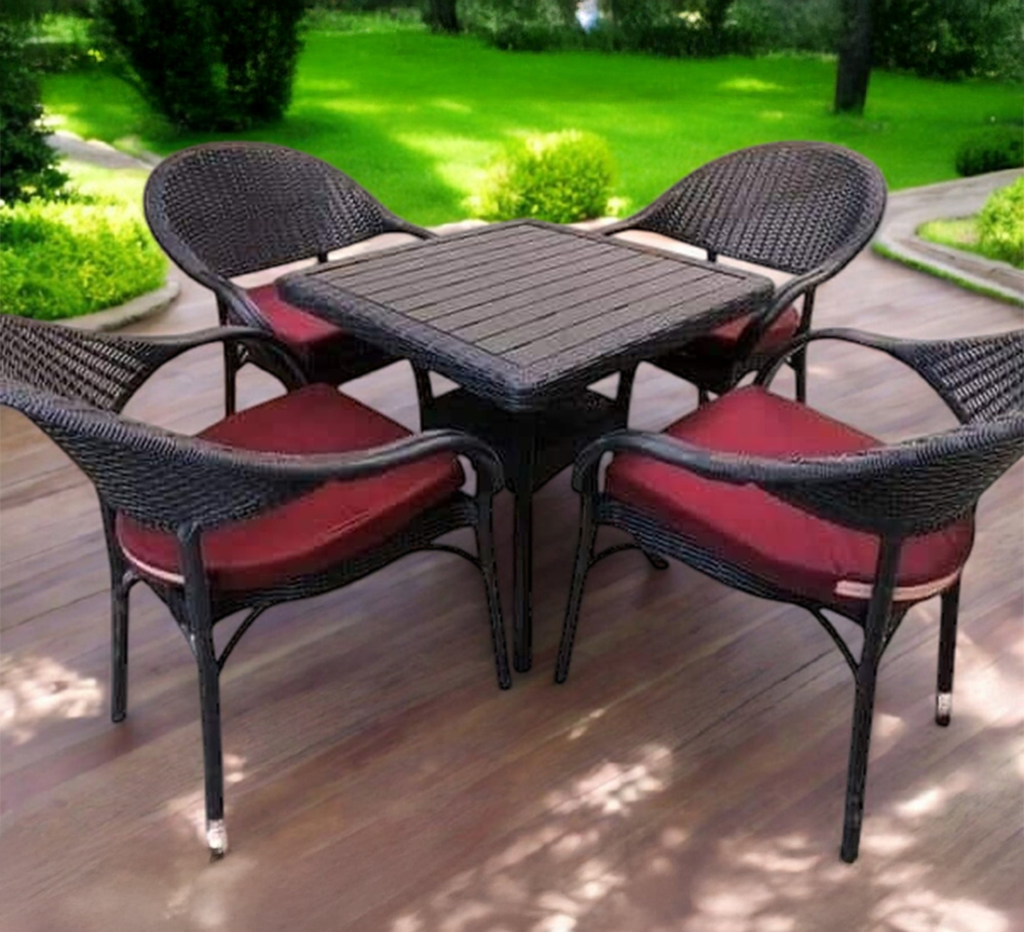Elegant black patio set with red cushions - Vitrine Furniture - Outdoor Products