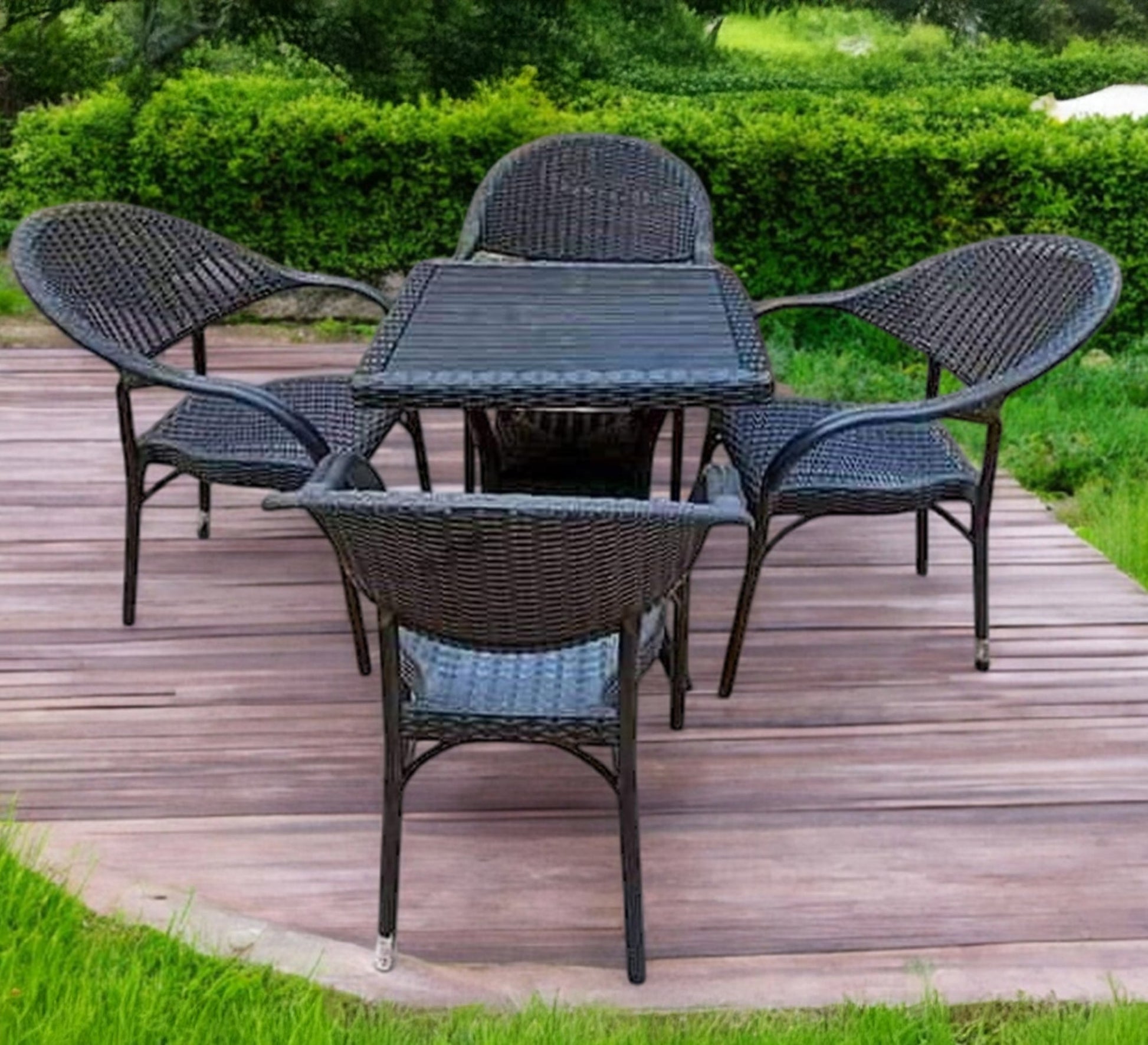 Elegant black patio set with red cushions - Vitrine Furniture - Outdoor Products