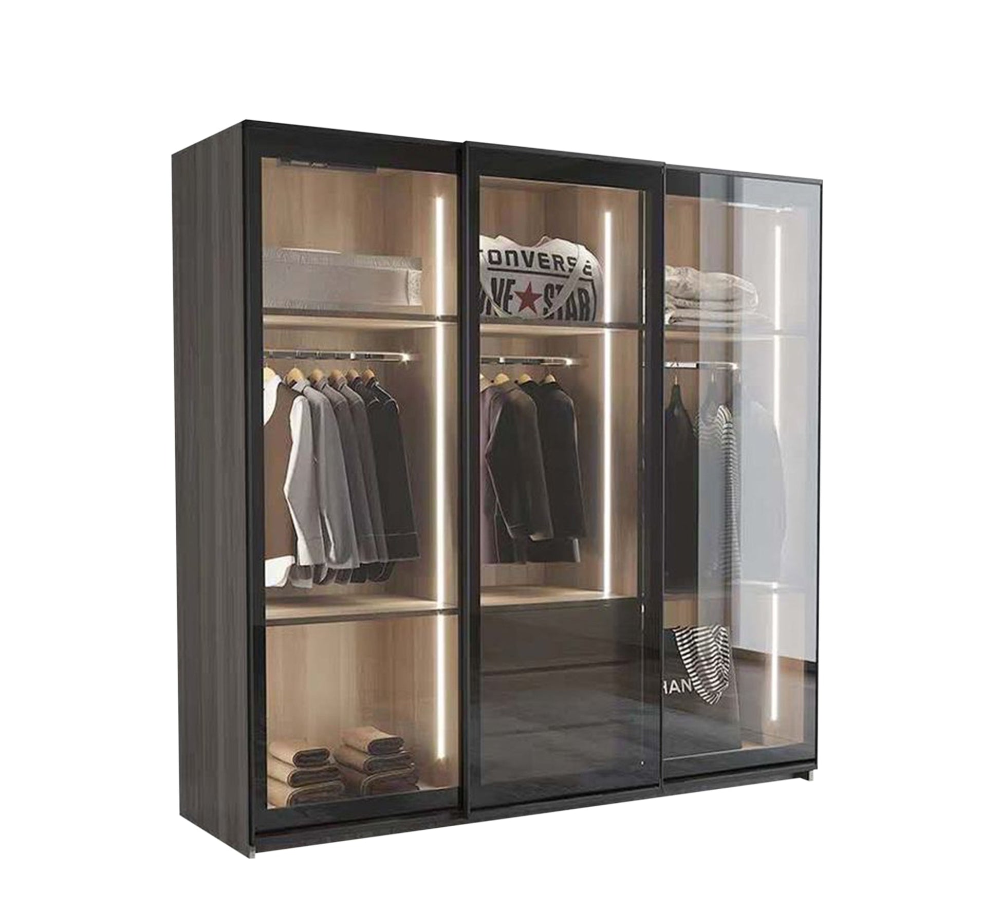 Elegant Black Wood Cupboard in Chic Design, Reflective Glass - Vitrine Furniture - Furniture