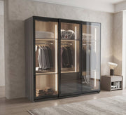 Elegant Black Wood Cupboard in Chic Design, Reflective Glass - Vitrine Furniture - Wardrobes