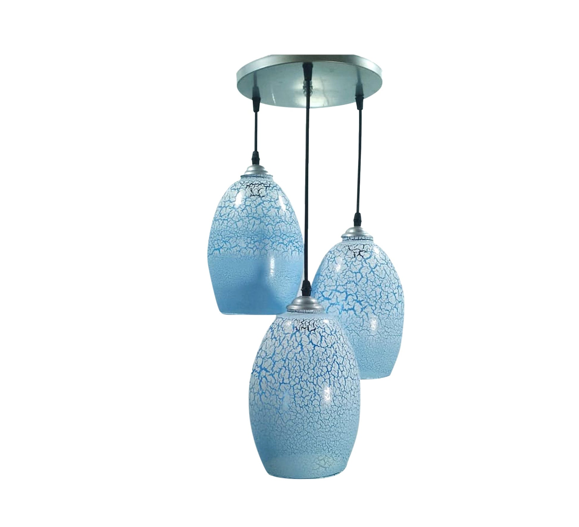 Elegant Blue Glass Triple Chandelier - Vitrine Furniture - Lighting