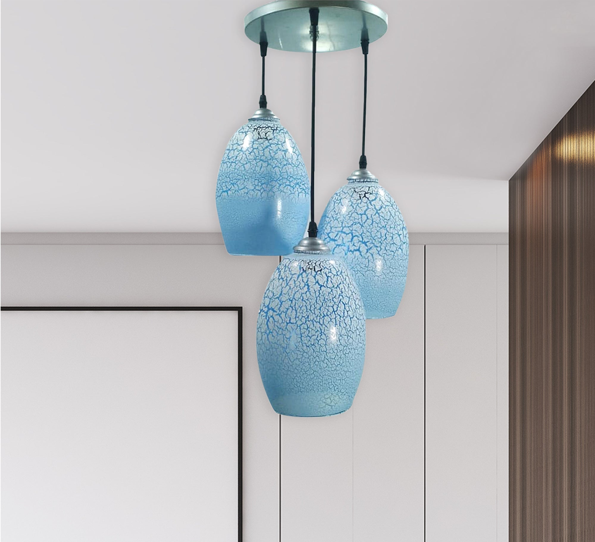 Elegant Blue Glass Triple Chandelier - Vitrine Furniture - Lighting