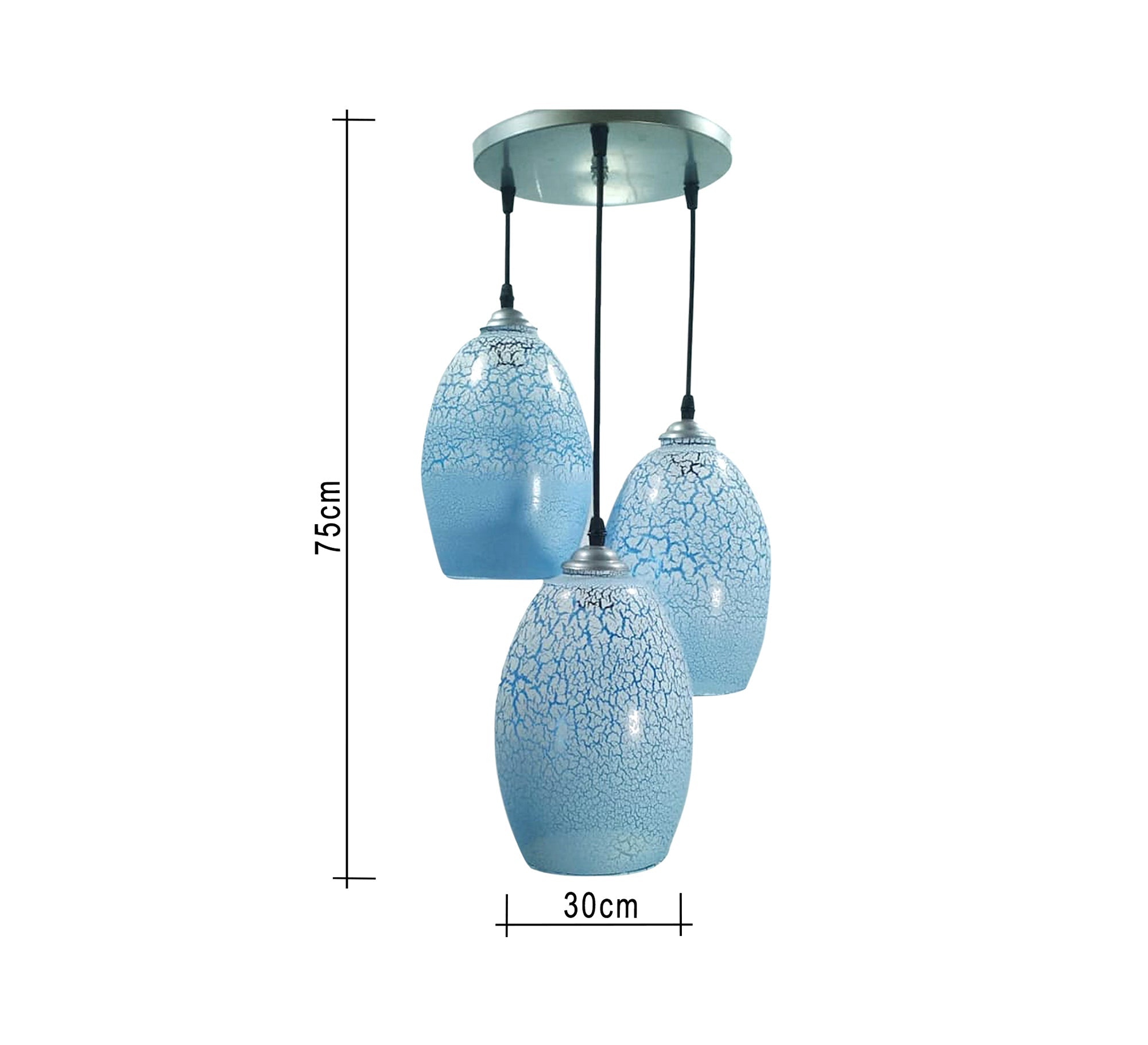 Elegant Blue Glass Triple Chandelier - Vitrine Furniture - Lighting