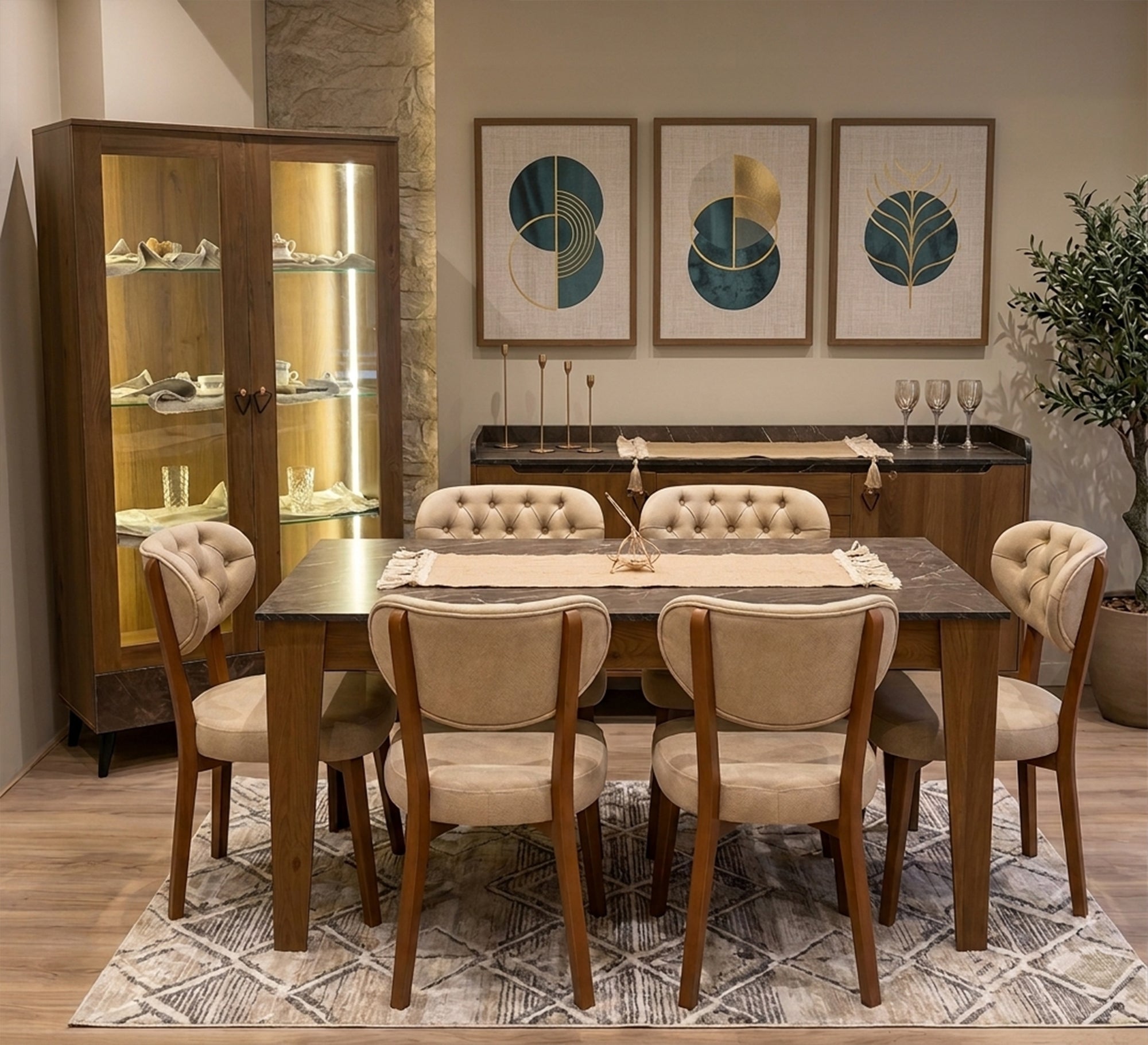 Elegant dining room in brown wood color - Vitrine Furniture - Dining Room Set