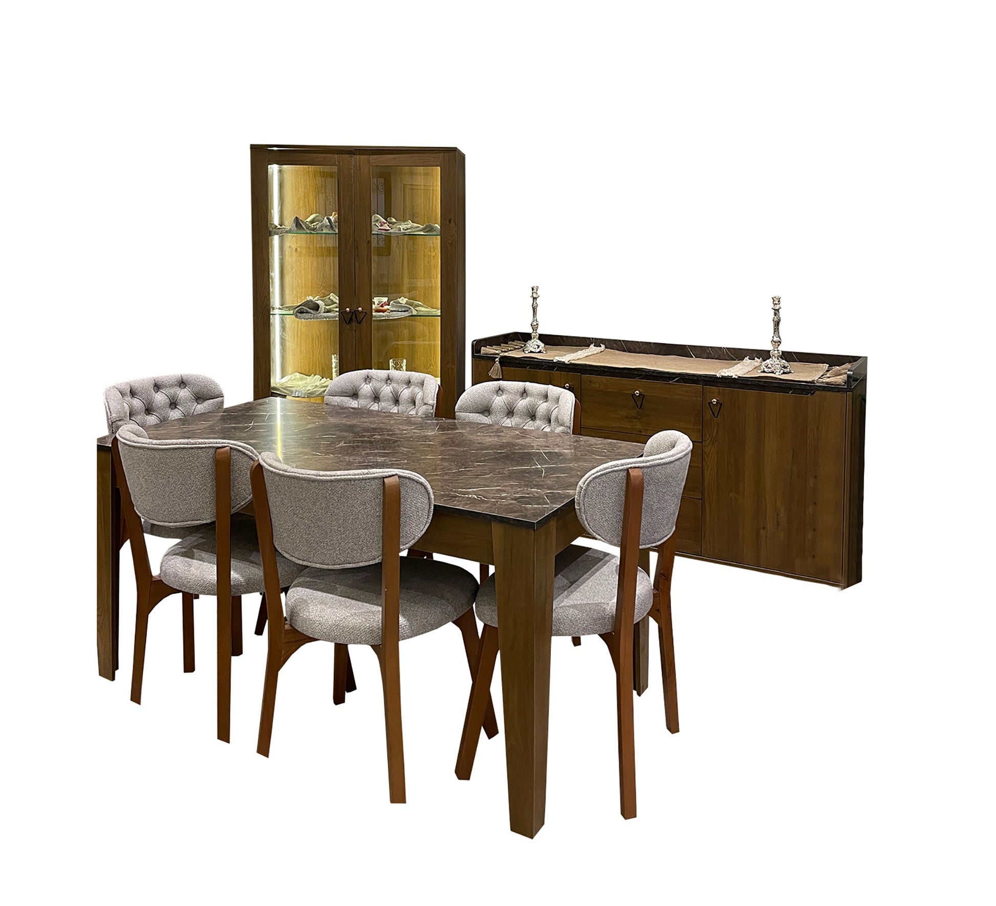 Elegant dining room in brown wood color - Vitrine Furniture - Dining Room Set