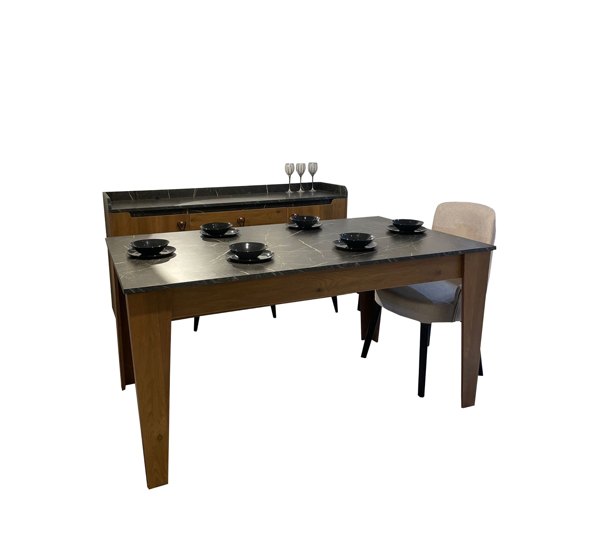 Elegant dining room in light brown wood color - Vitrine Furniture - Furniture