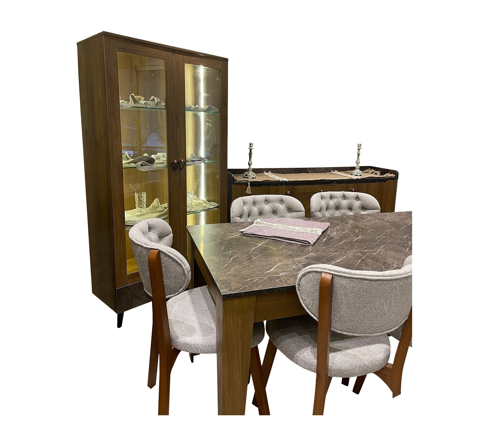 Elegant dining room in light brown wood color - Vitrine Furniture - Furniture