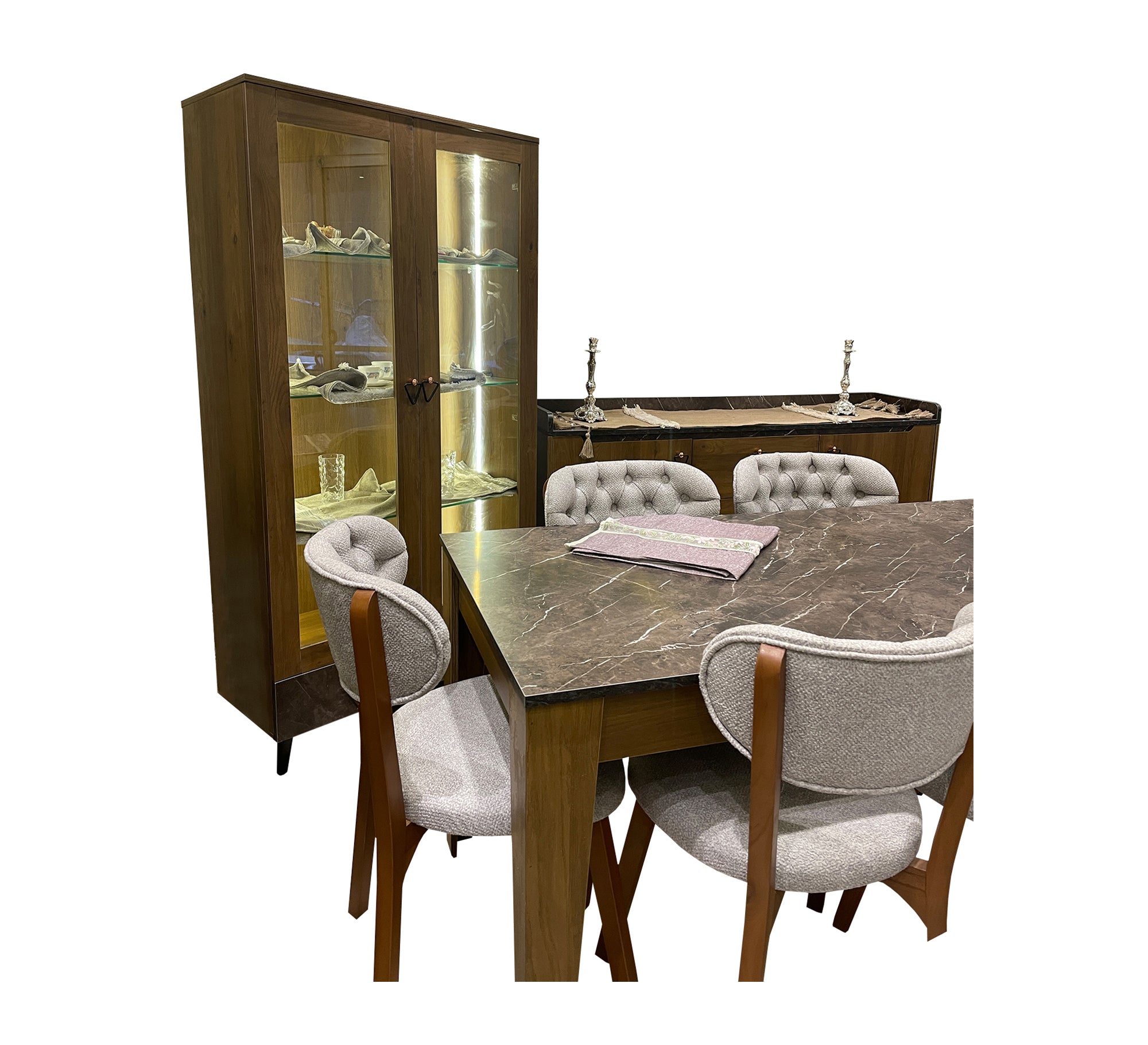 Elegant dining room in light brown wood color - Vitrine Furniture - Furniture