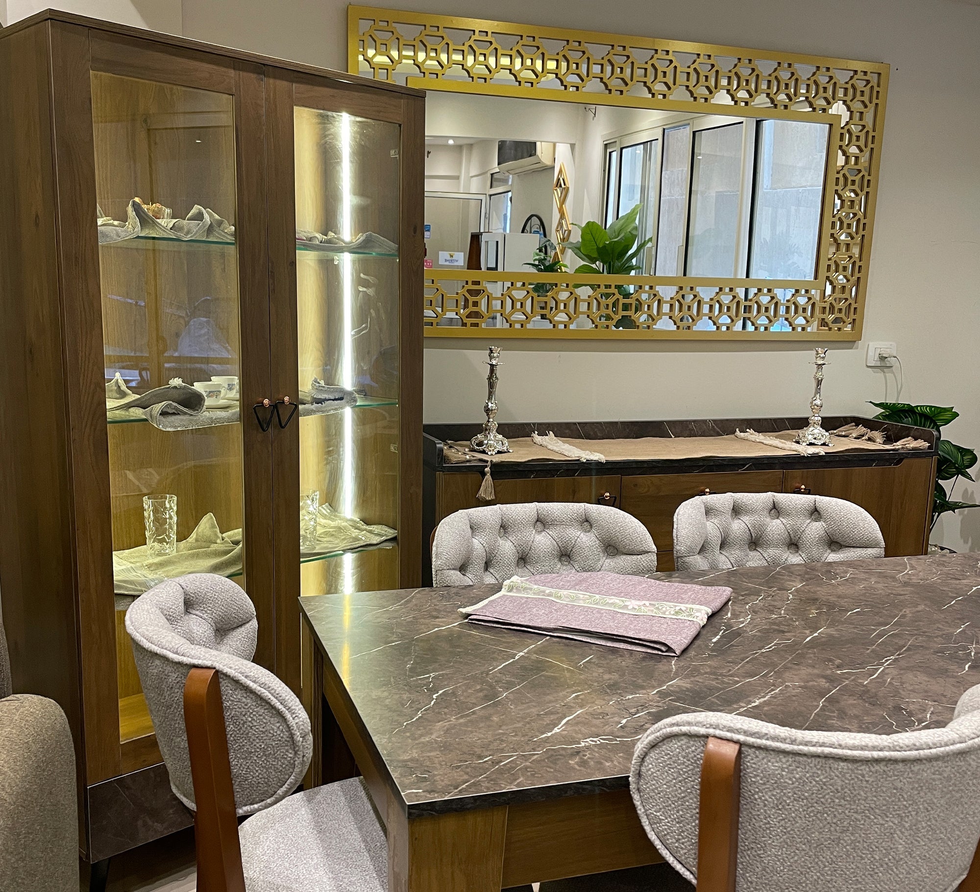 Elegant dining room in light brown wood color - Vitrine Furniture - Furniture