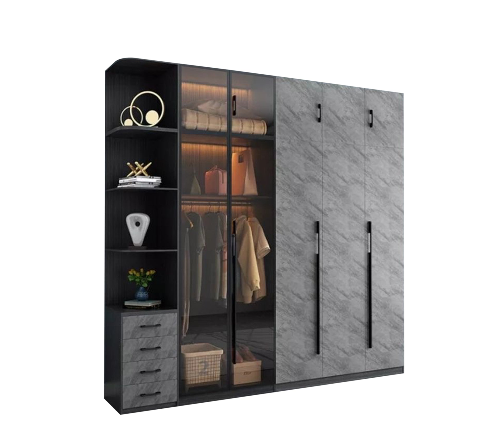 Elegant Furnishings with Glass Leaf Cupboard with Shelves - Vitrine Furniture - Furniture