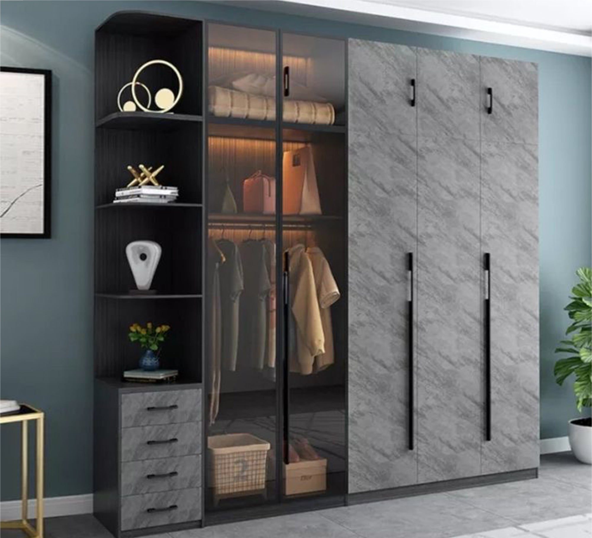 Elegant Furnishings with Glass Leaf Cupboard with Shelves - Vitrine Furniture - Furniture