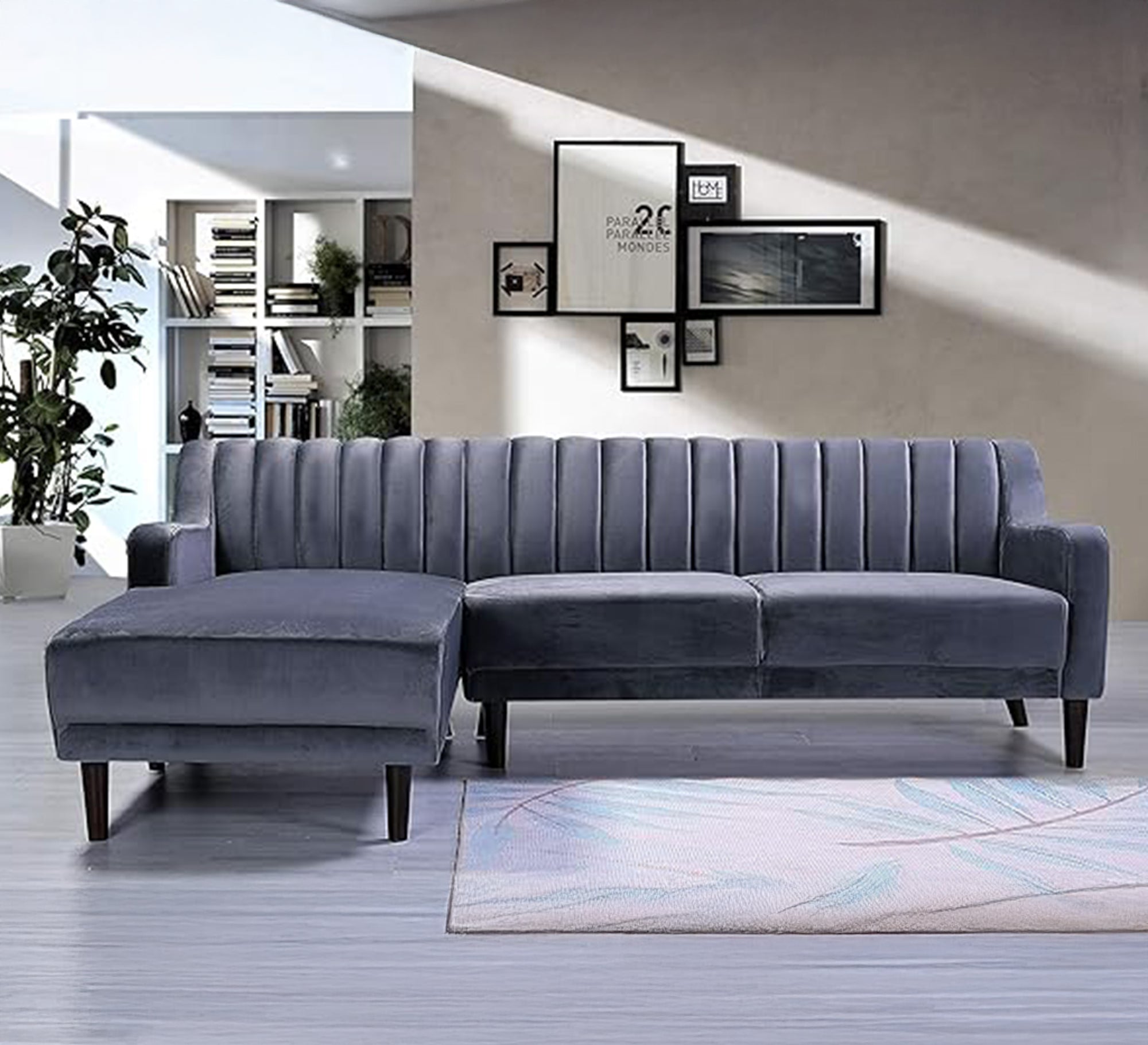 Elegant gray velvet corner sofa, contemporary design - Vitrine Furniture - Furniture