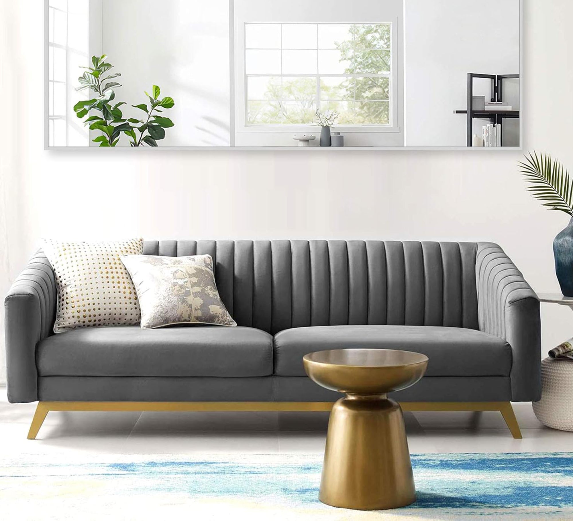 Elegant grey velvet sofa, contemporary design - Vitrine Furniture - Furniture