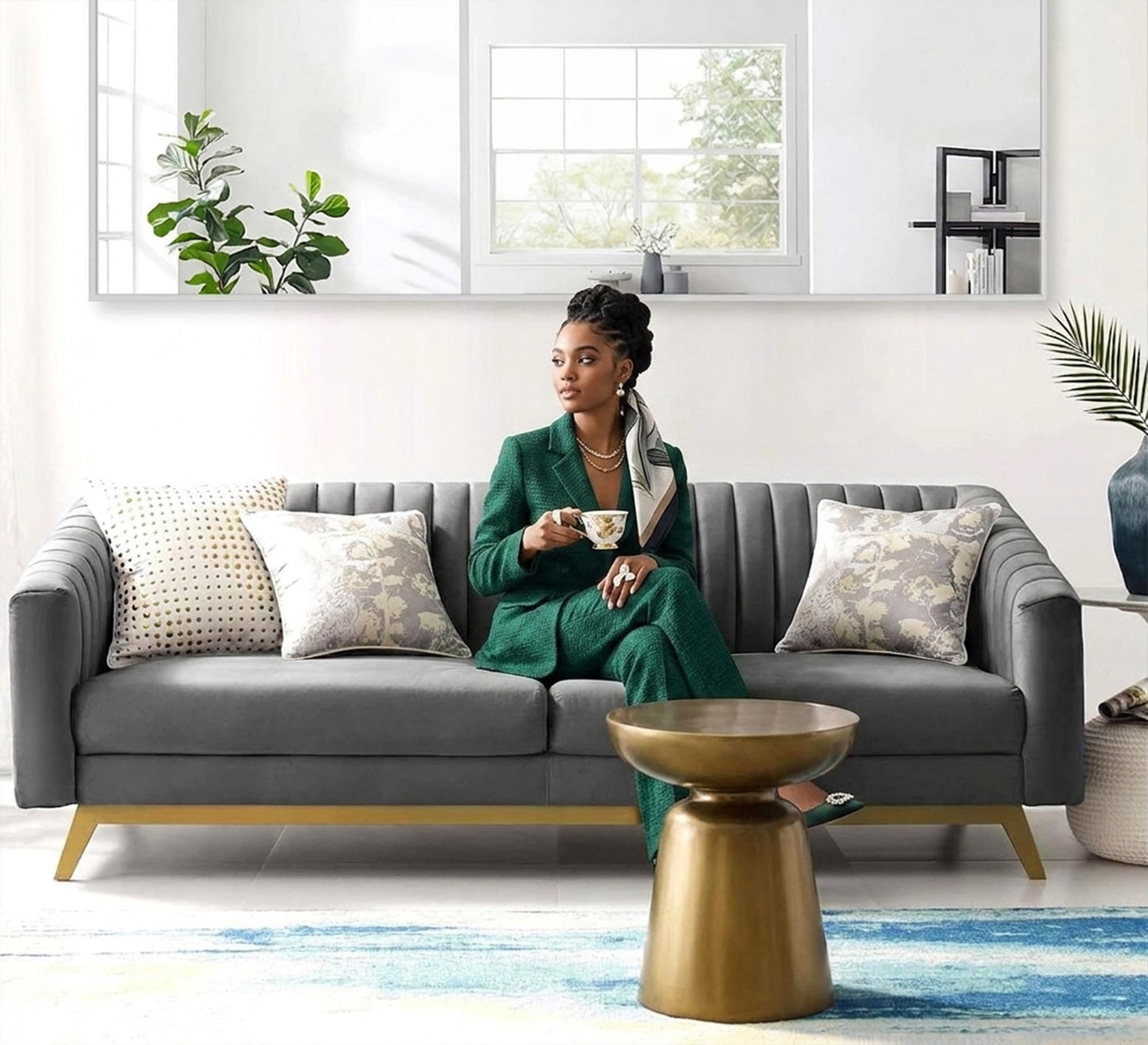 Elegant grey velvet sofa - Vitrine Furniture - Sofas