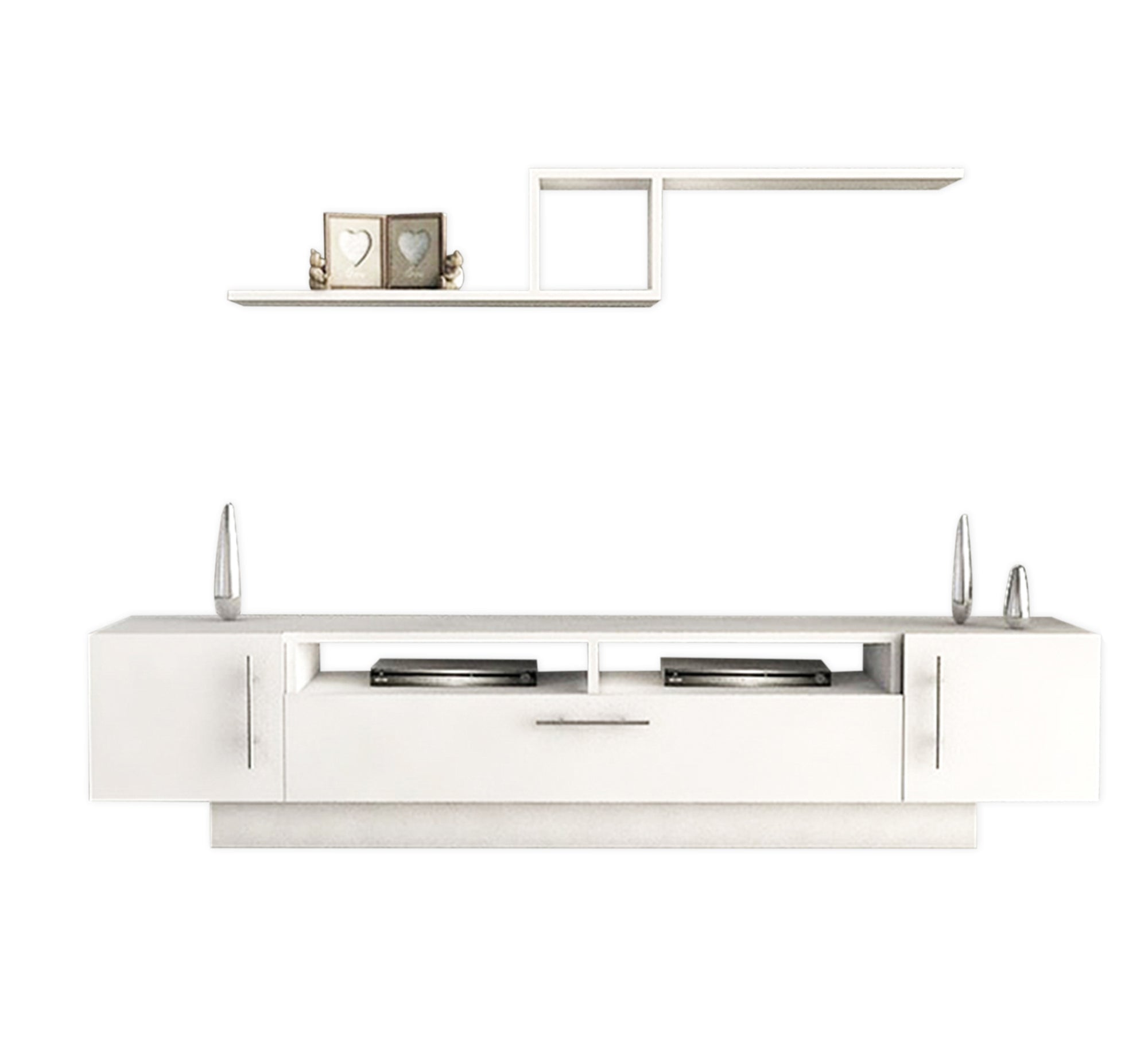 Elegant Home White TV Table: Sleek Design, Dual Shelves - Vitrine Furniture - Furniture