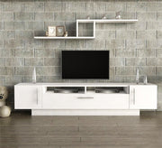 Elegant Home White TV Table: Sleek Design, Dual Shelves - Vitrine Furniture - Furniture