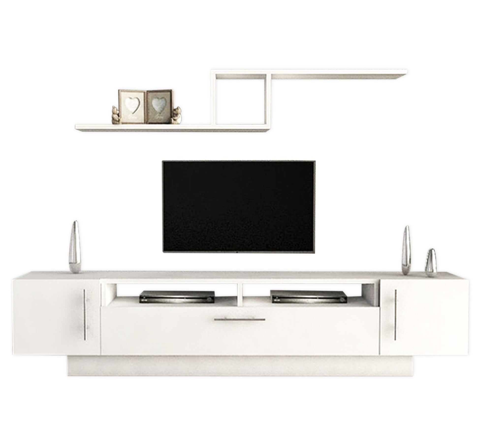 Elegant Home White TV Table: Sleek Design, Dual Shelves - Vitrine Furniture - Furniture