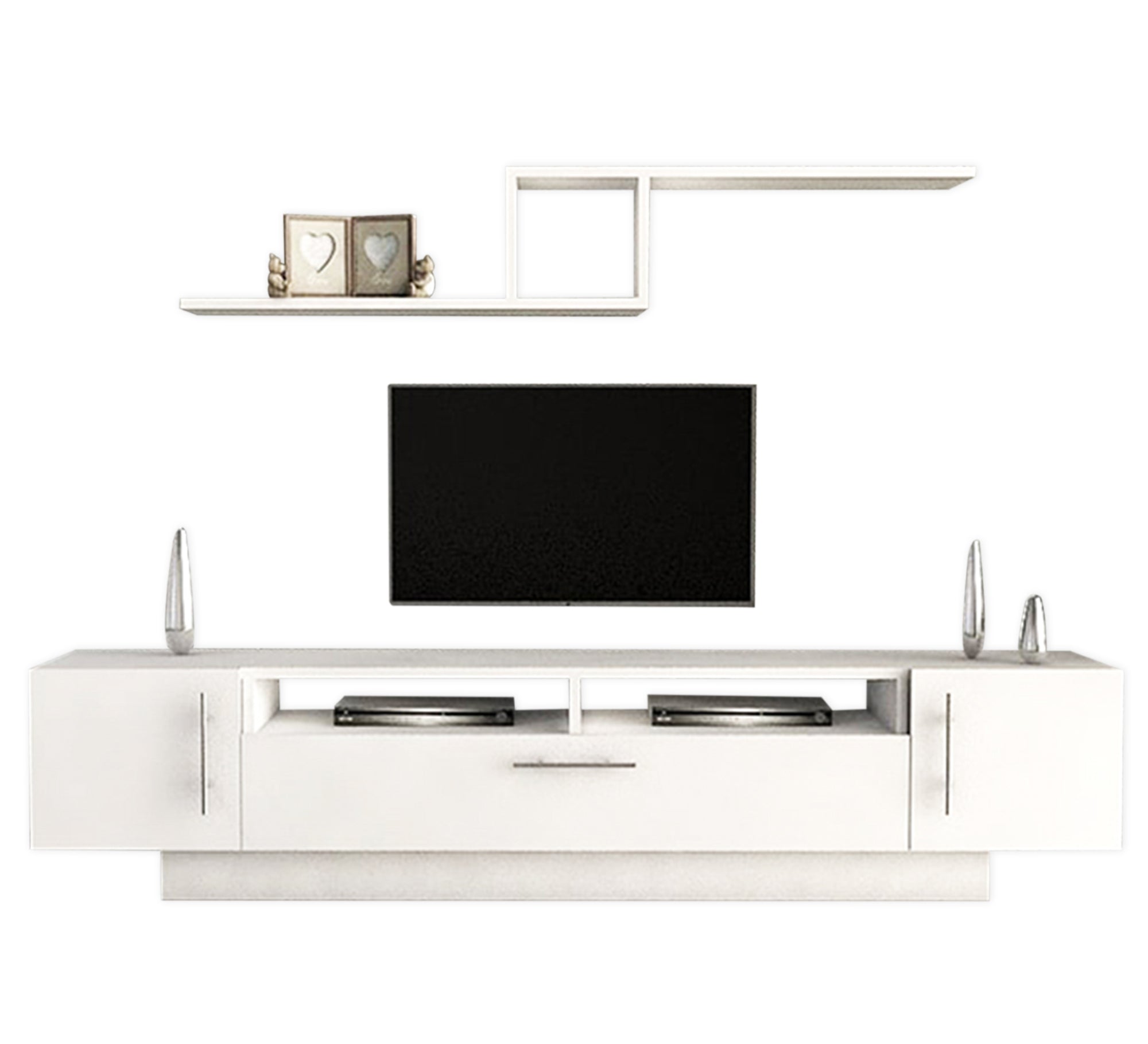 Elegant Home White TV Table: Sleek Design, Dual Shelves - Vitrine Furniture - Furniture