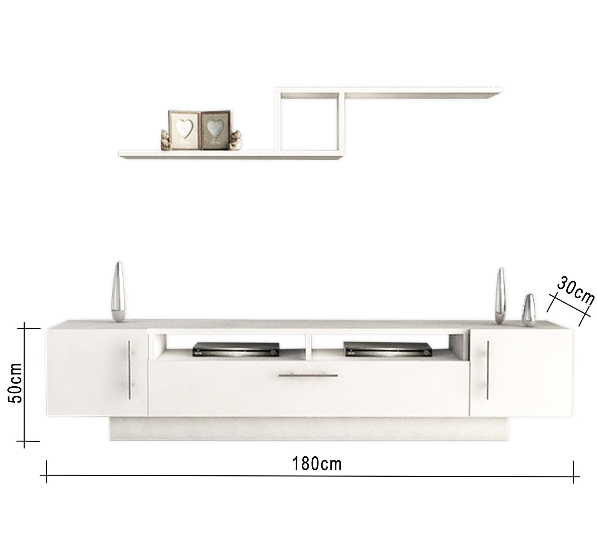 Elegant Home White TV Table: Sleek Design, Dual Shelves - Vitrine Furniture - Furniture