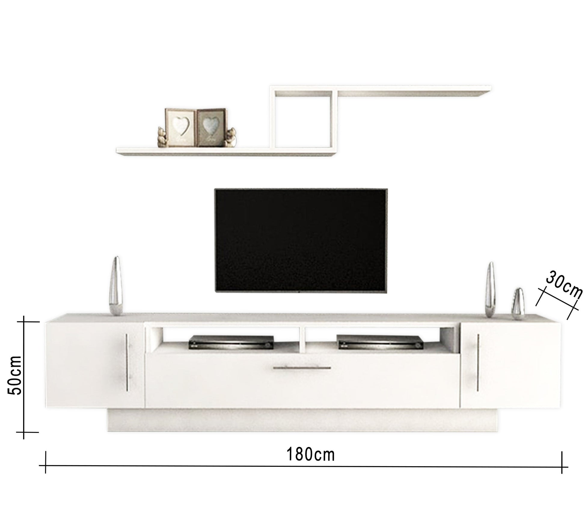 Elegant Home White TV Table: Sleek Design, Dual Shelves - Vitrine Furniture - Furniture