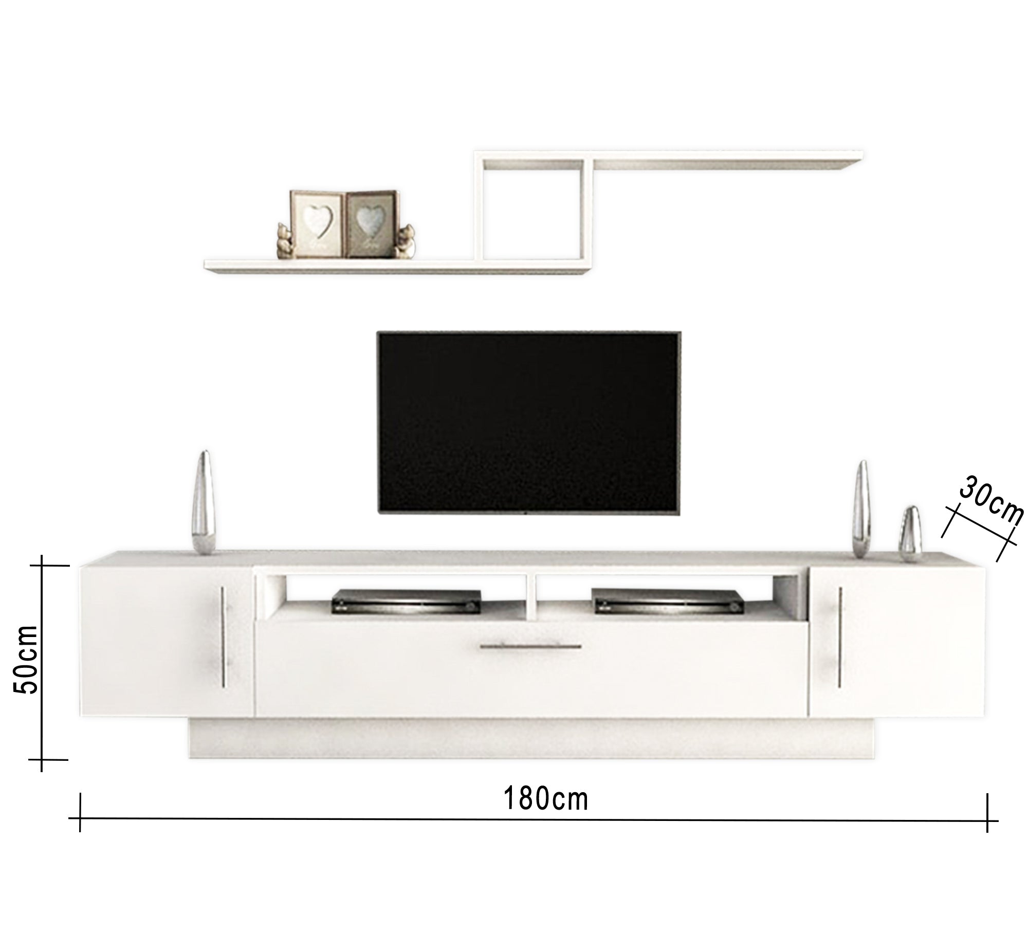 Elegant Home White TV Table: Sleek Design, Dual Shelves - Vitrine Furniture - Furniture