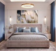 Elegant linen - colored bed with a headboard - Vitrine Furniture - Furniture