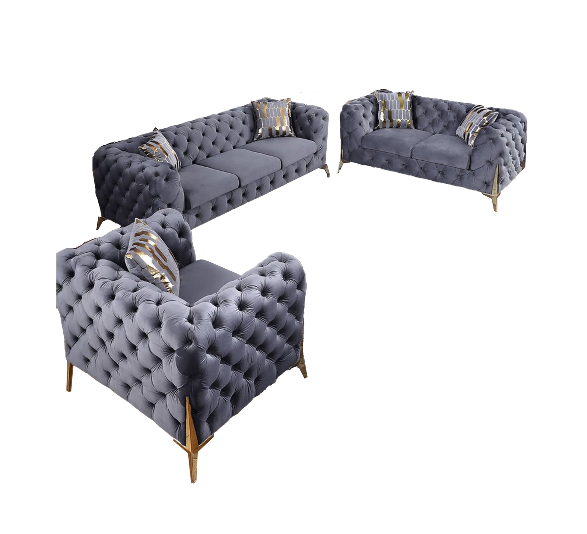 Elegant luxury grey velvet living room set - Vitrine Furniture - Furniture