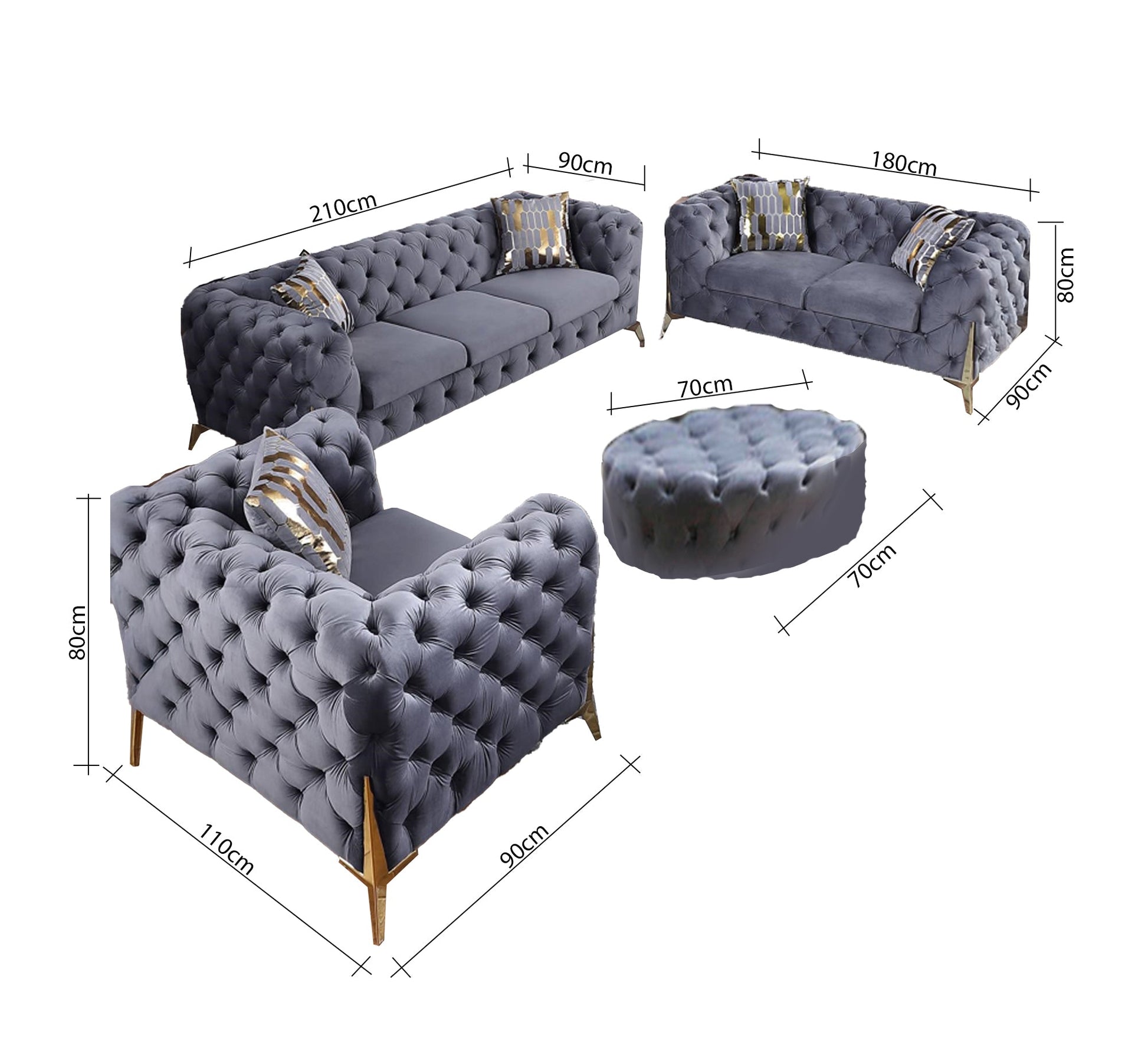 Elegant luxury grey velvet living room set - Vitrine Furniture - Furniture