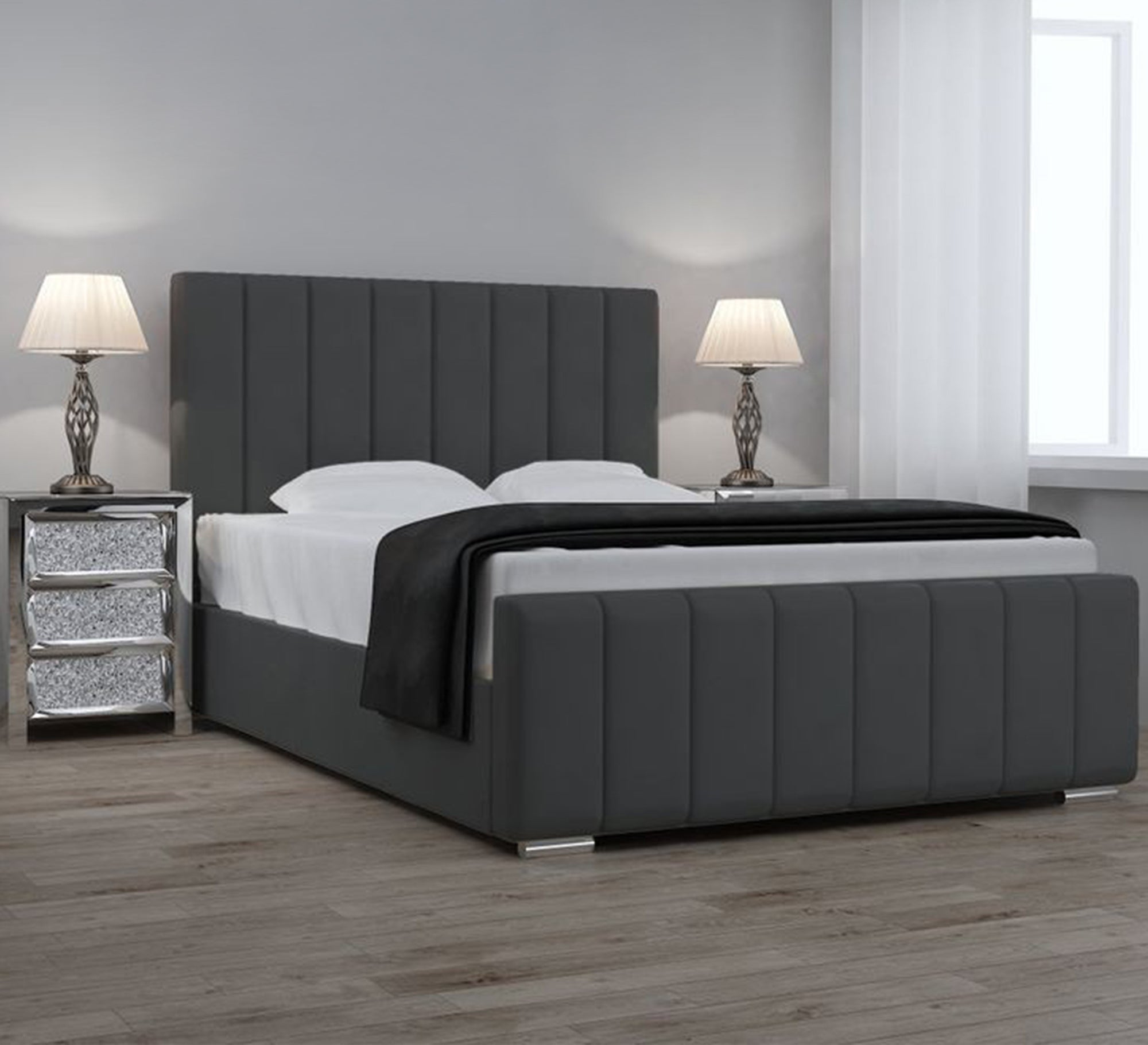 Elegant, modern, dark grey, upholstered bed - Vitrine Furniture - Furniture