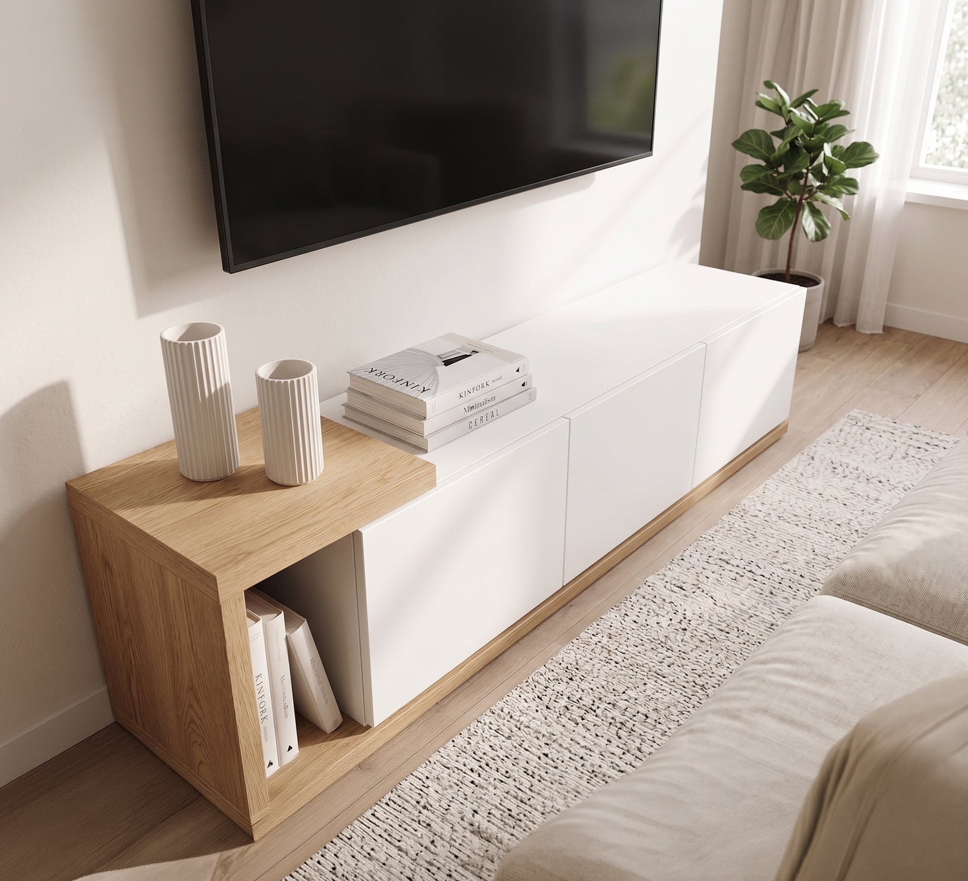Elegant modern wooden and white TV unit - Vitrine Furniture - TV Table & Cabinet