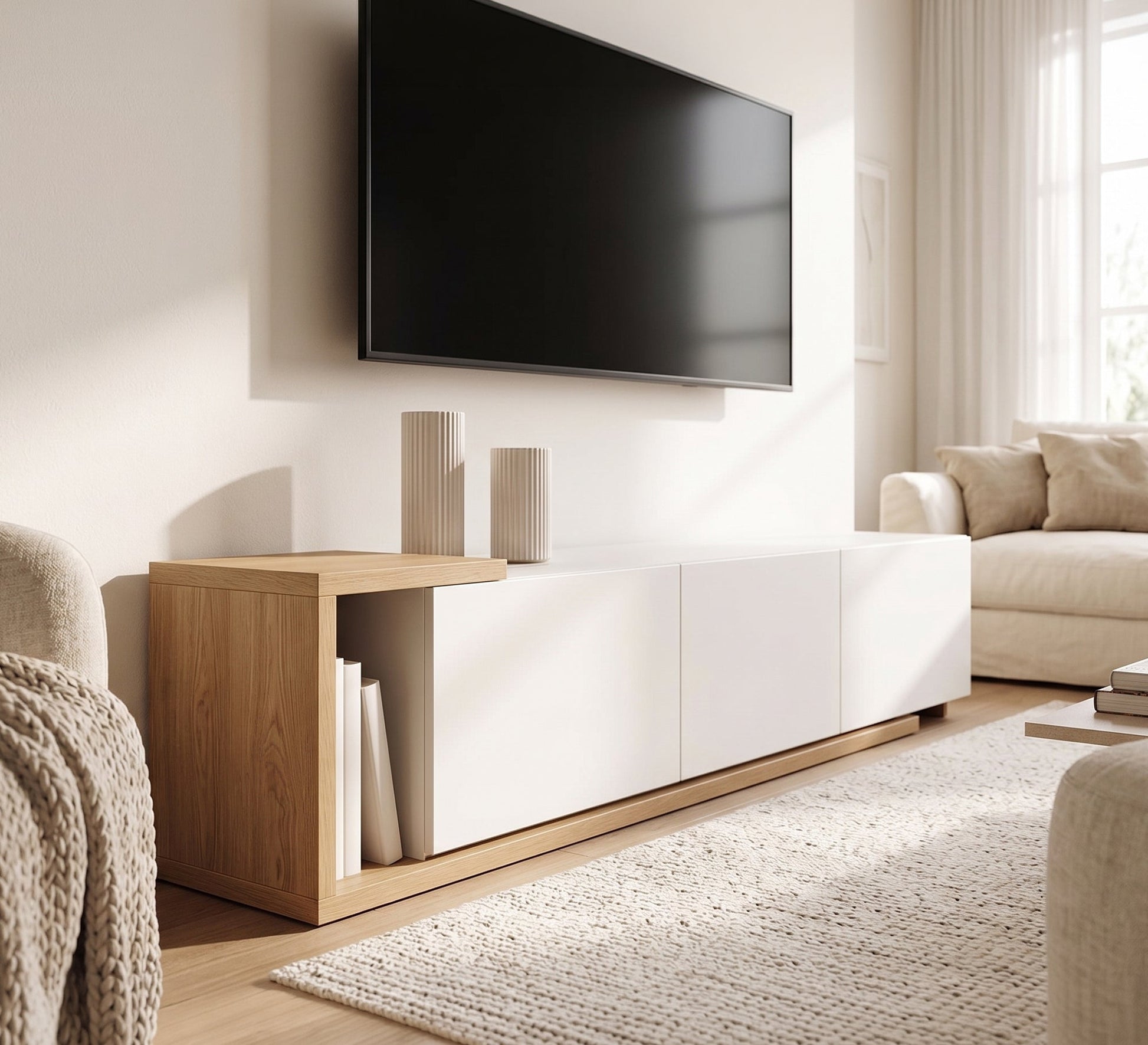 Elegant modern wooden and white TV unit - Vitrine Furniture - TV Table & Cabinet