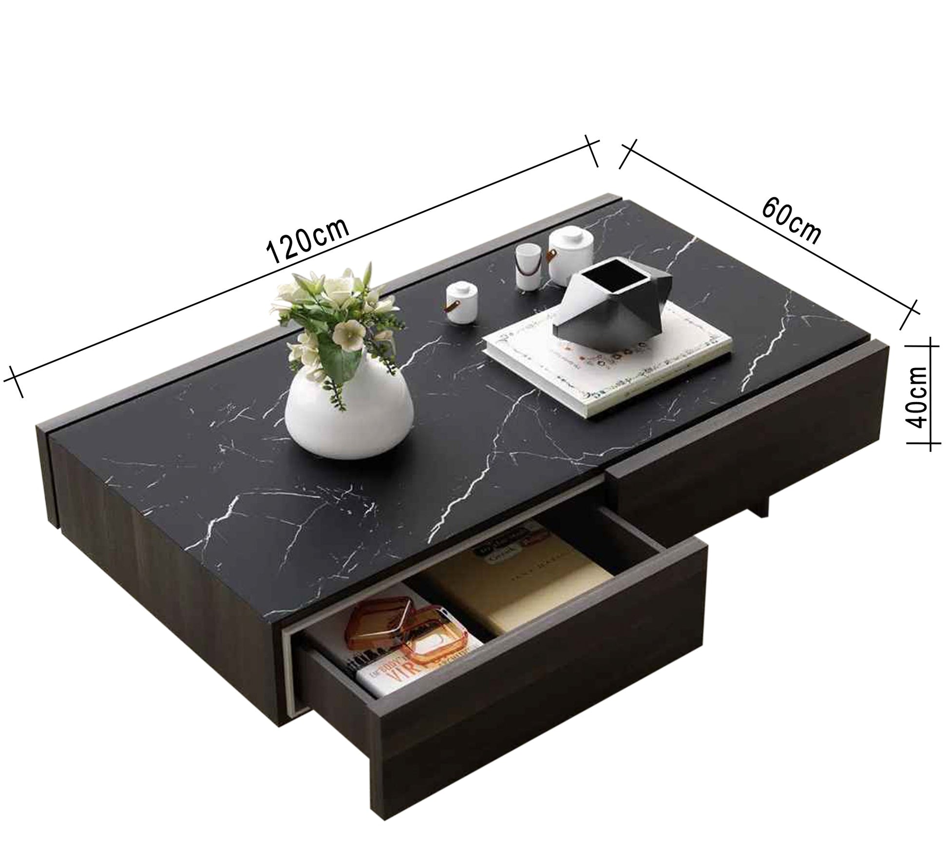 Elegant Oak Middle Table: Sleek Design, 4 Spacious Drawers - Vitrine Furniture - Furniture