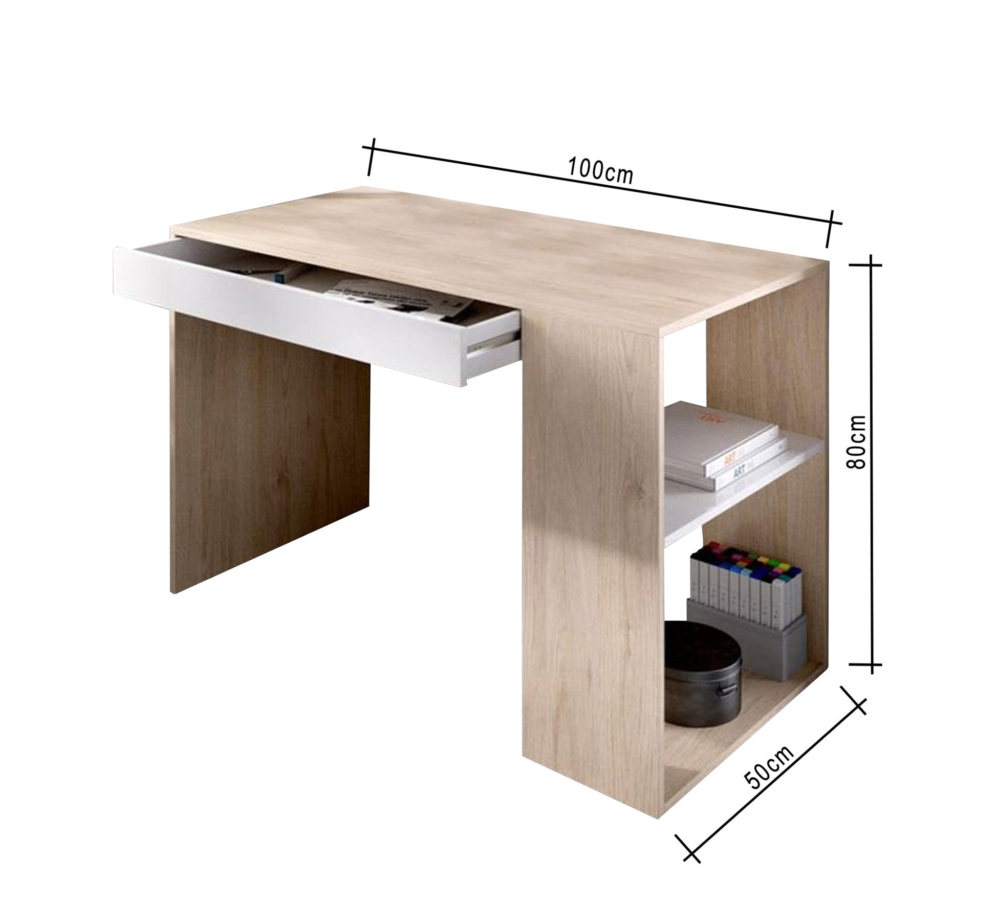 Elegant Office Desk with Dual Storage Shelves - Vitrine Furniture - Furniture