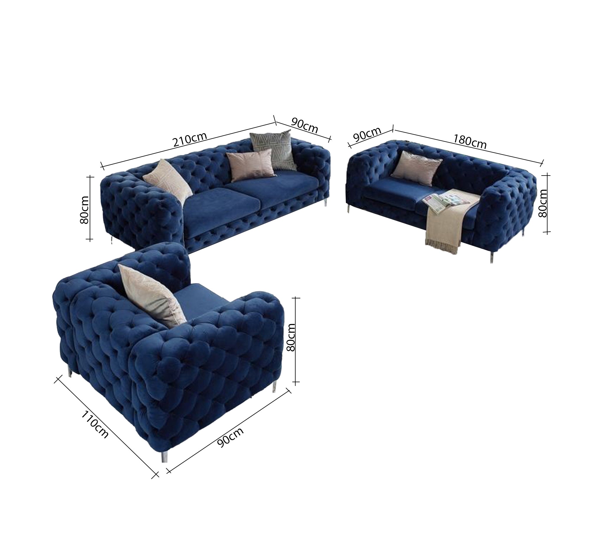 Elegant royal blue velvet living room set - Vitrine Furniture - Furniture