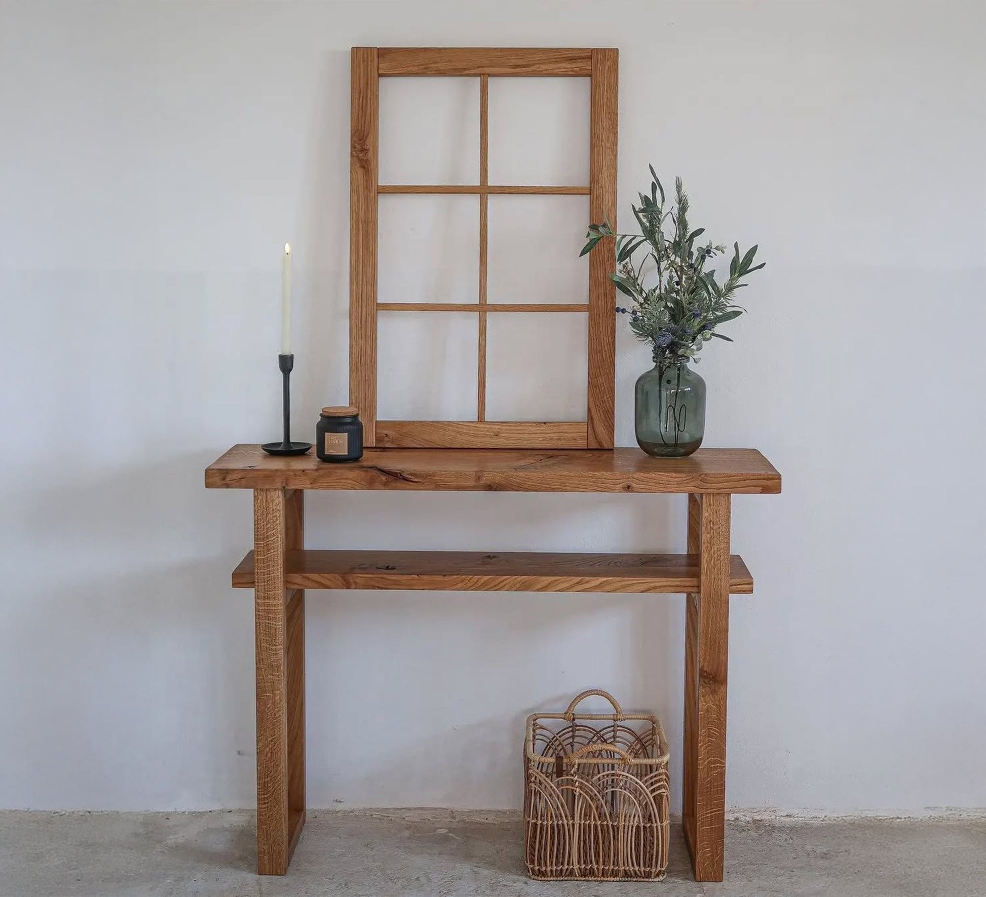 Elegant rustic wooden console table with wooden tabletop - Vitrine Furniture - Furniture