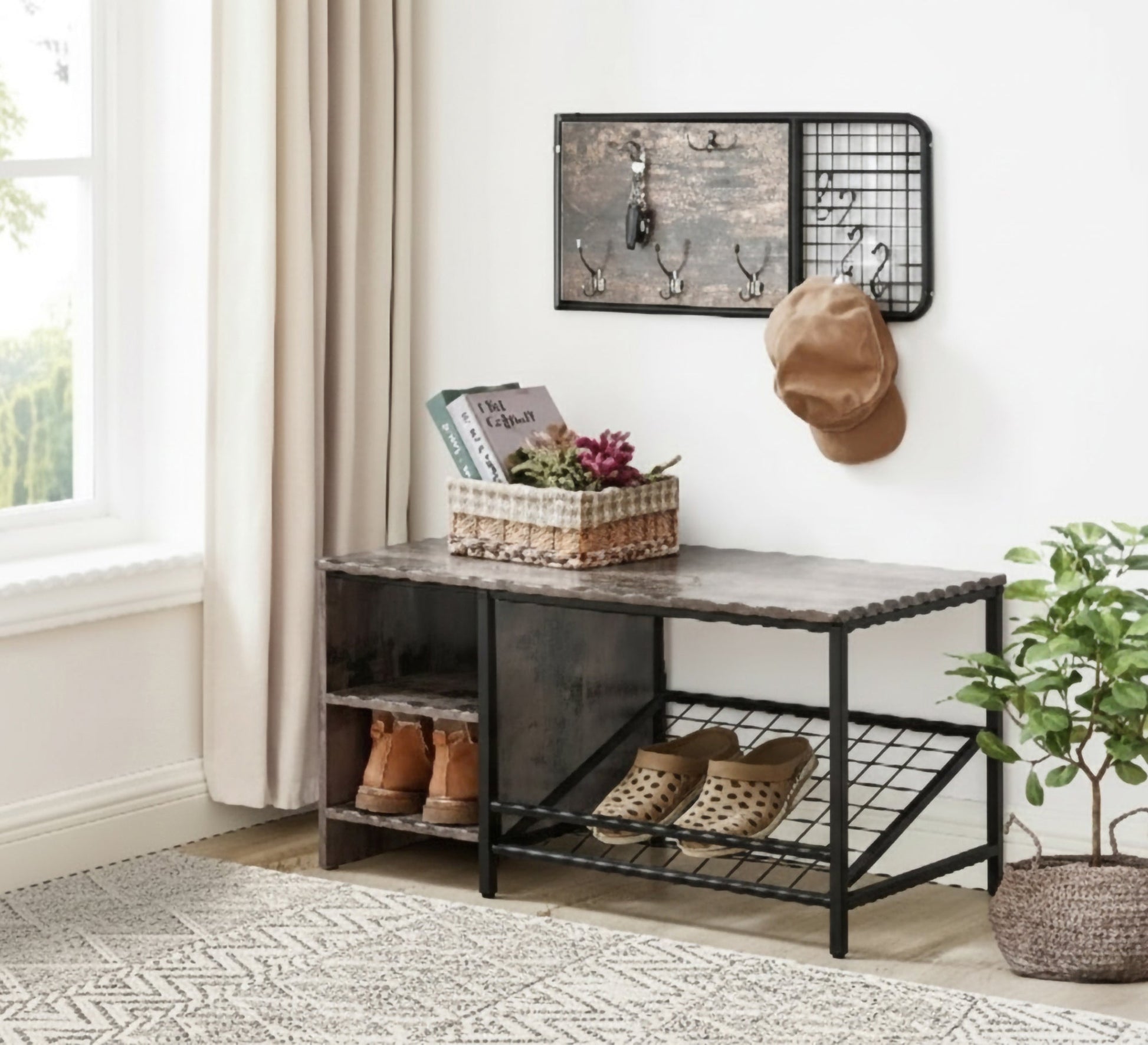 Elegant shoe bench set and wall rack - Vitrine Furniture - Furniture