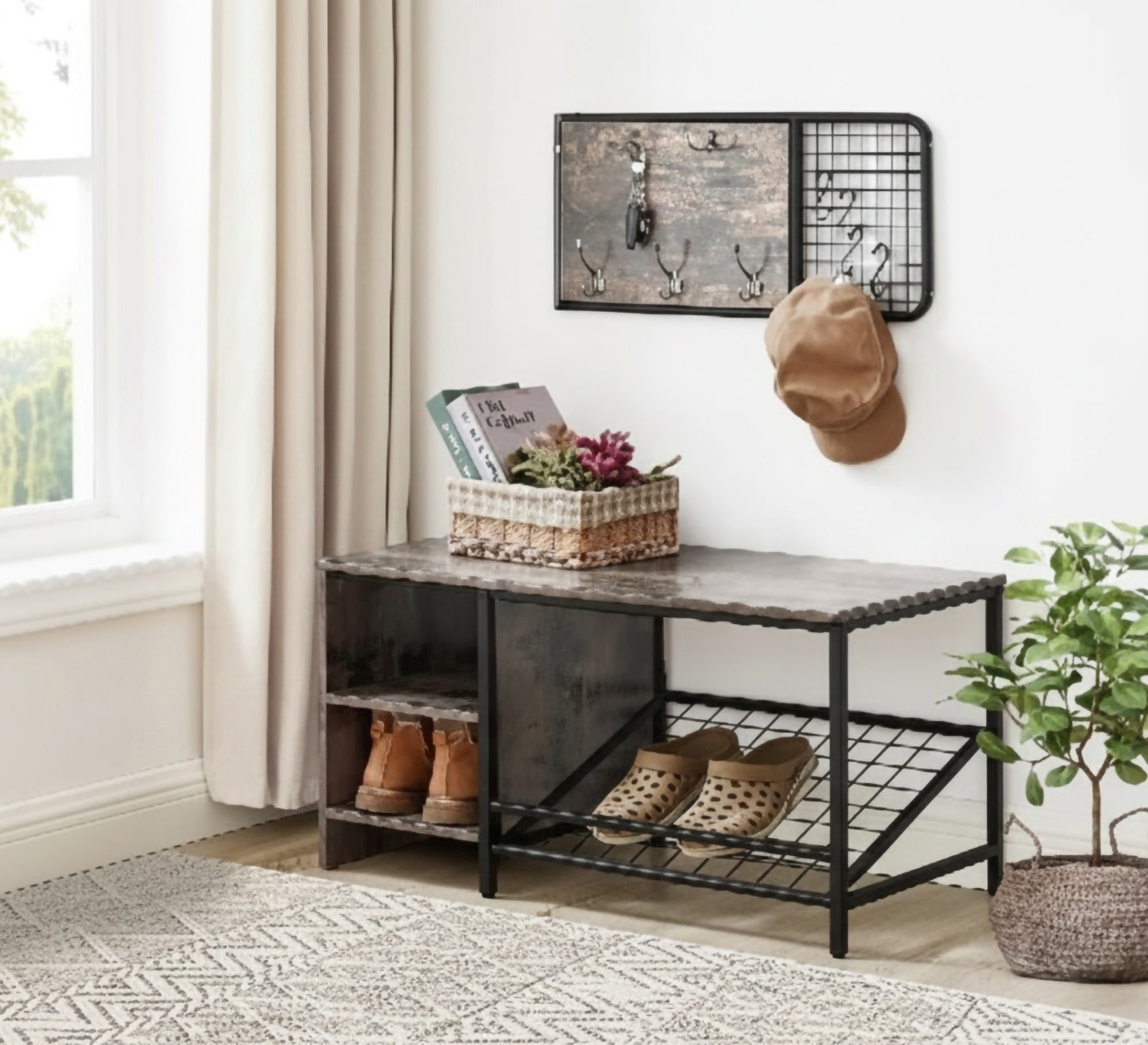 Elegant shoe bench set and wall rack - Vitrine Furniture - Furniture