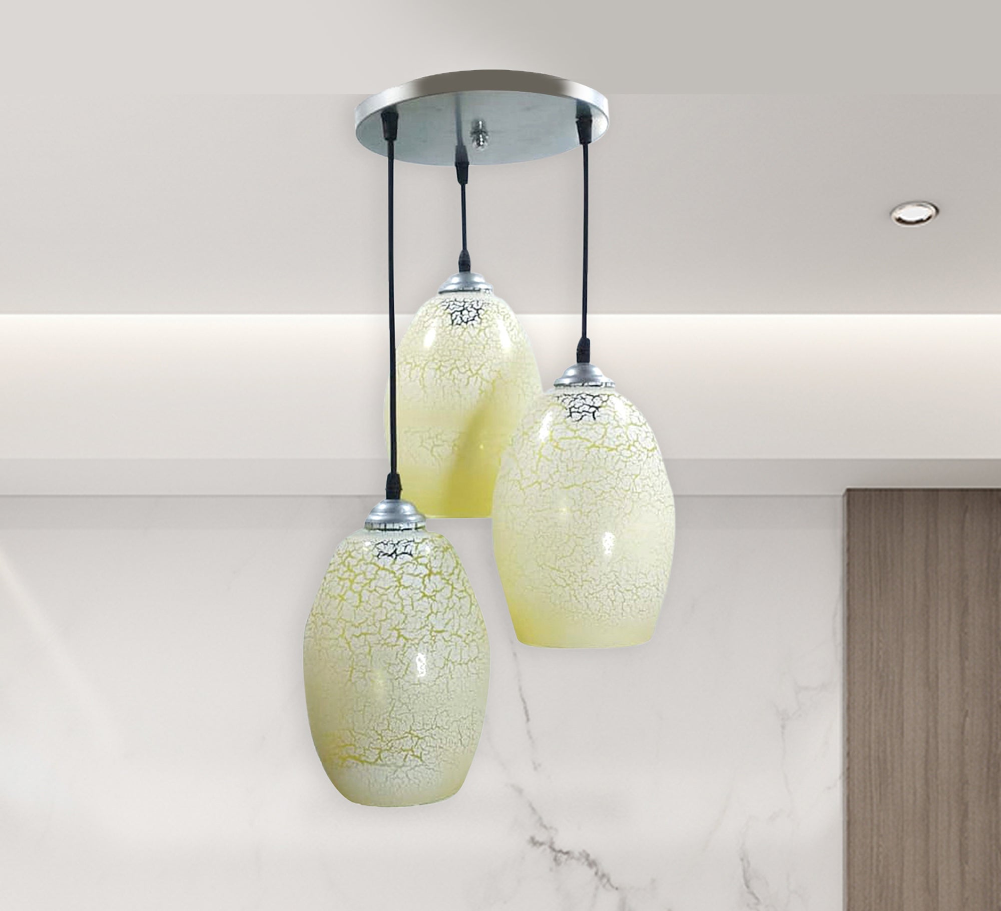 Elegant Triple Yellow Glass Chandelier - Vitrine Furniture - Lighting