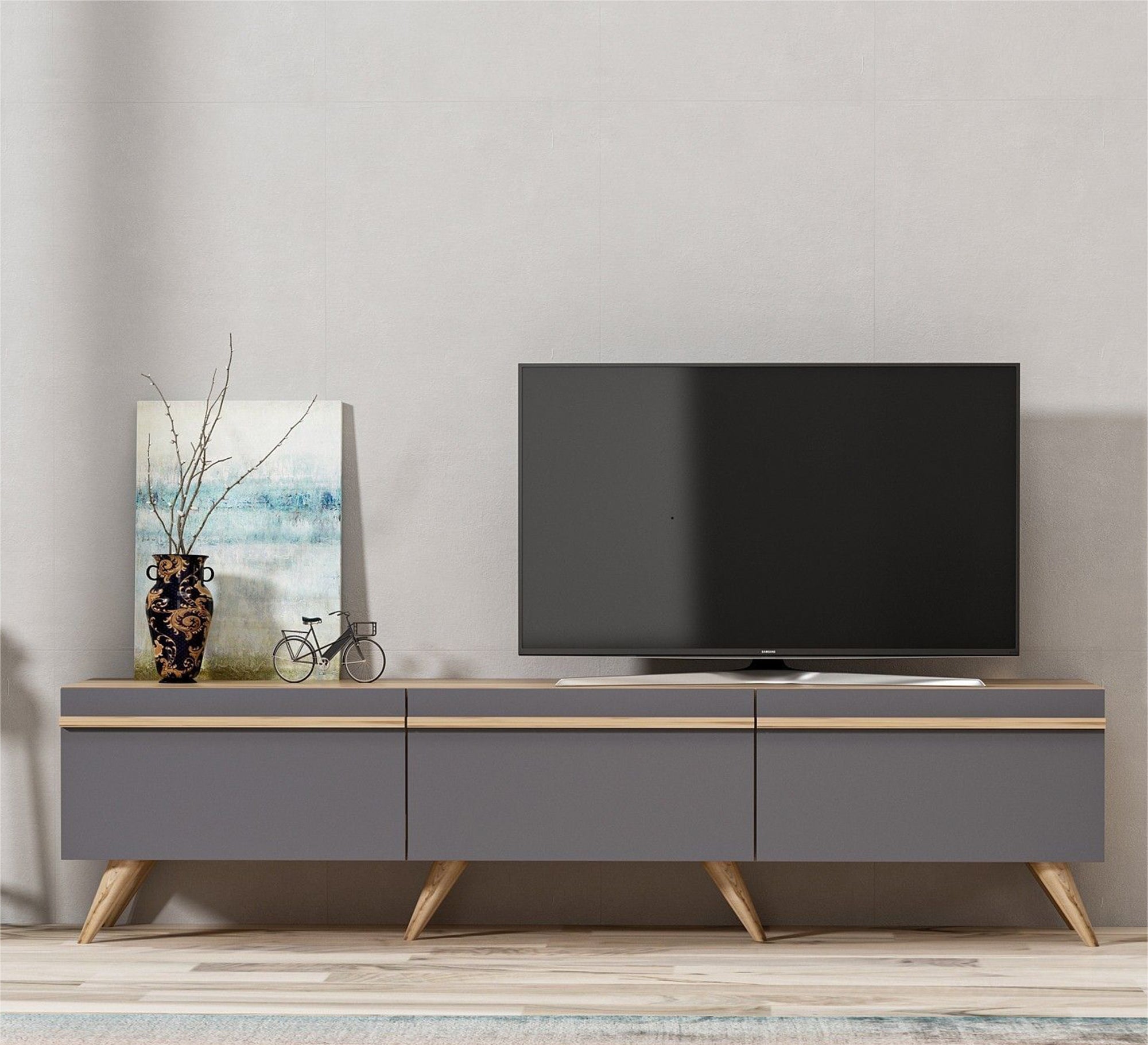 Elegant TV table in calm gray color - Vitrine Furniture - Furniture