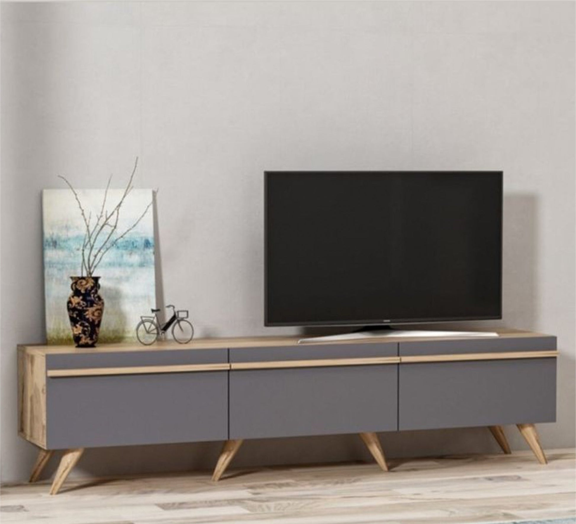 Elegant TV table in calm gray color - Vitrine Furniture - Furniture
