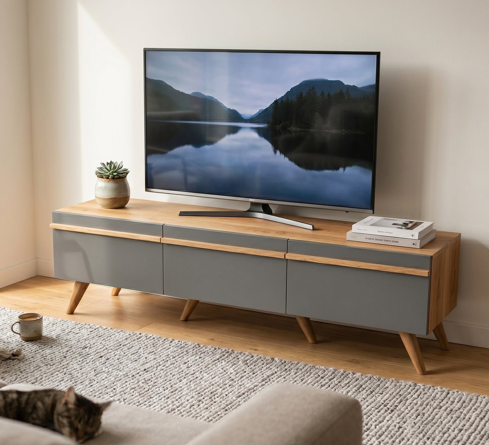 Elegant TV table in calm gray color - Vitrine Furniture - TV Table & Cabinet