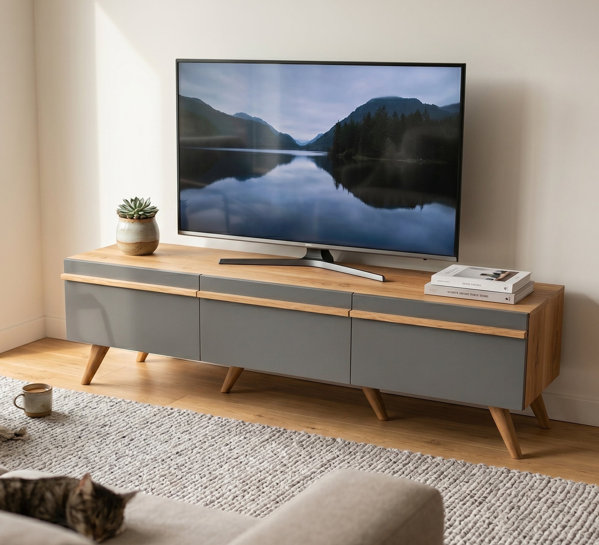 Elegant TV table in calm gray color - Vitrine Furniture - TV Table & Cabinet