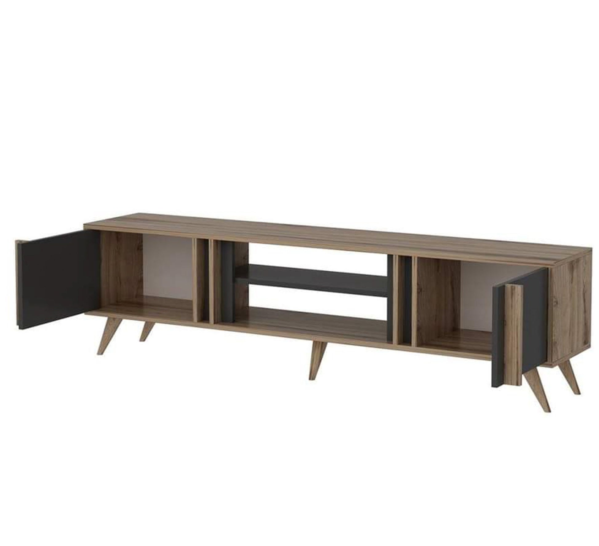 Elegant TV table in gray and beige wood color - Vitrine Furniture - Furniture