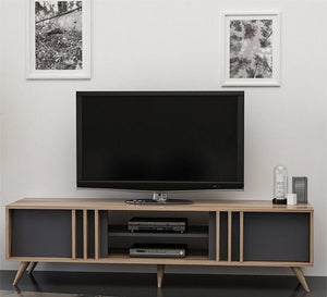 Elegant TV table in gray and beige wood color - Vitrine Furniture - Furniture
